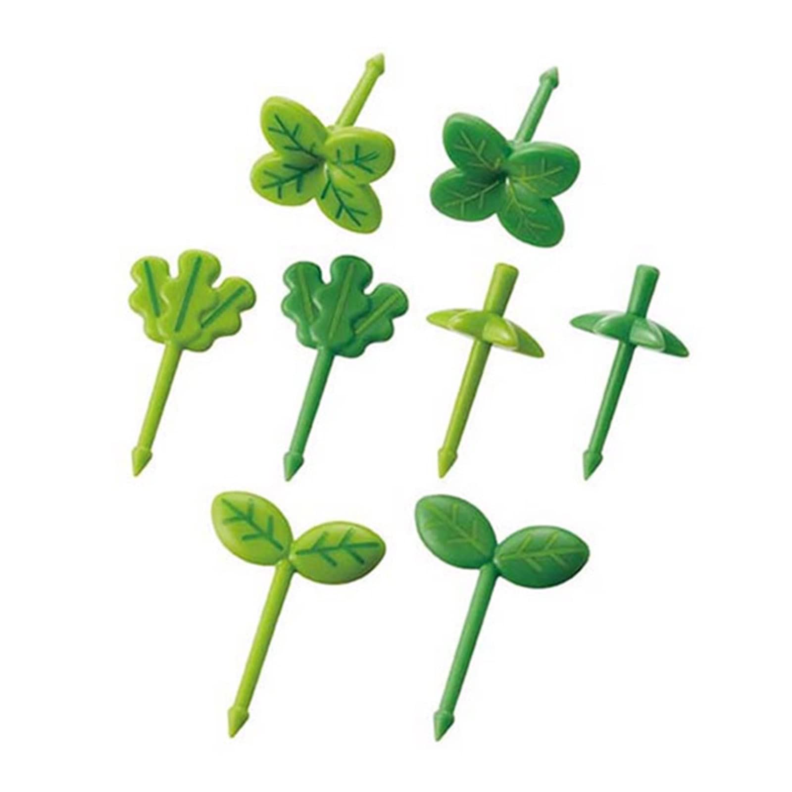8-Piece Green Plant-Shaped Plastic Fruit Forks - Food Picks for Desserts, Appetizers & Party Snacks - Eco-Friendly Toothpicks for Fruit, Cheese & Charcuterie Boards