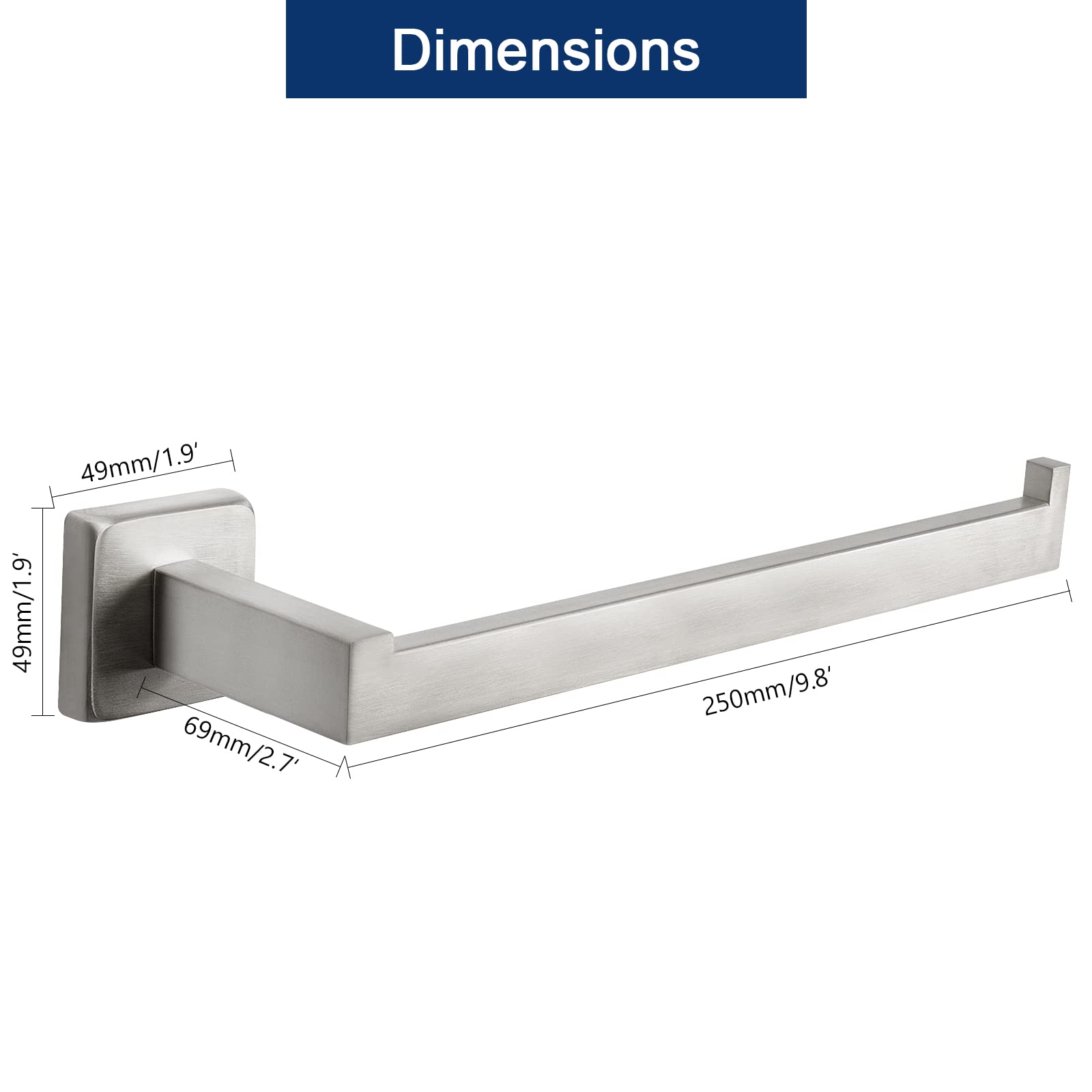 Premium SUS304 Stainless Steel Square Hand Towel Holder - Rustproof Wall Mounted Towel Ring & Bar for Bathroom & Kitchen - Contemporary Brushed Nickel Bath Accessory - Perfect for Modern Homes, Apartments & Guest Bathrooms