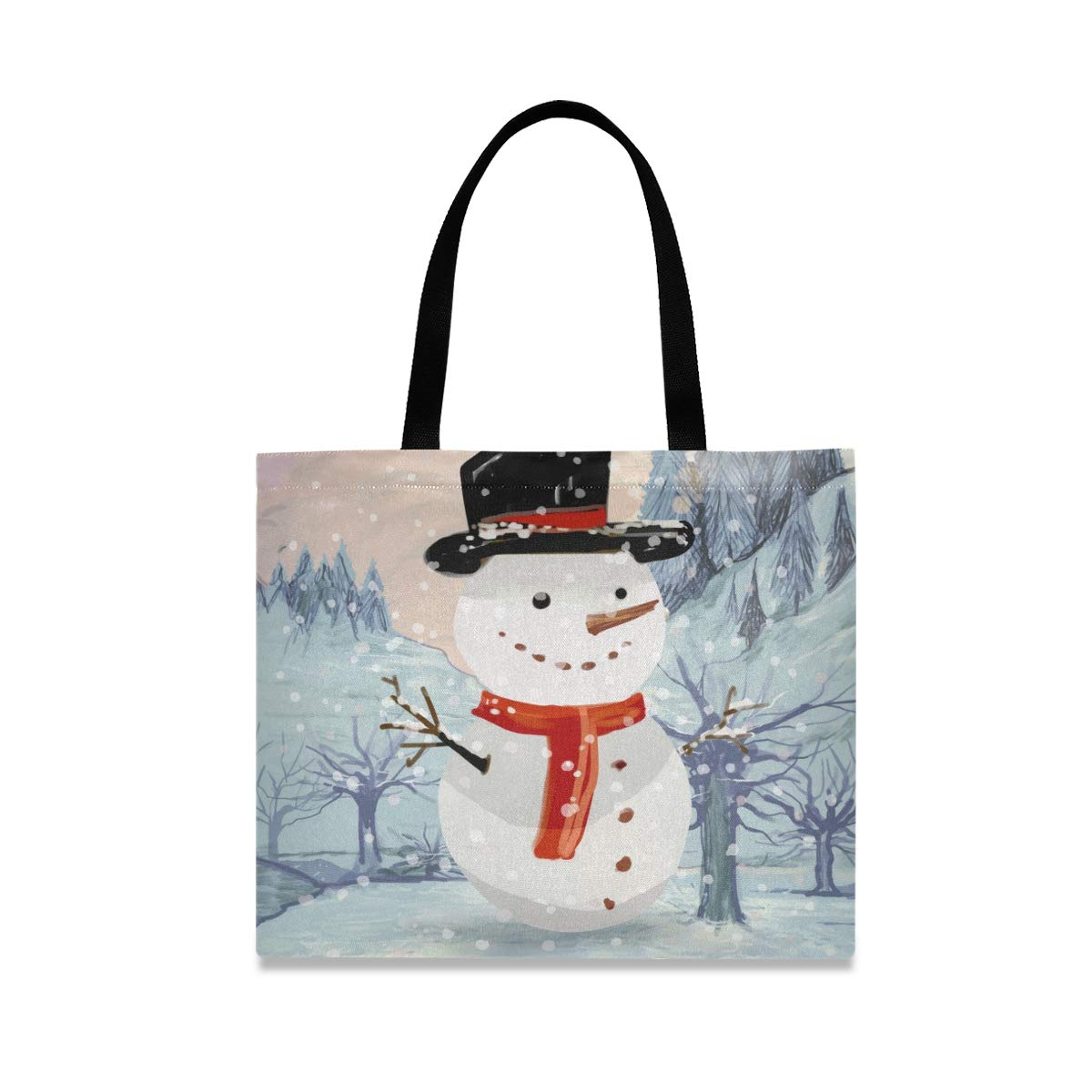 Large Canvas Tote Bag for Women - Cute Snowman Watercolor Winter Design, Reusable Work & Shopping Bag, Heavy Duty Cotton Shoulder Handbag for Groceries, Office & Daily Use | Perfect for Work, School, Travel & Beach