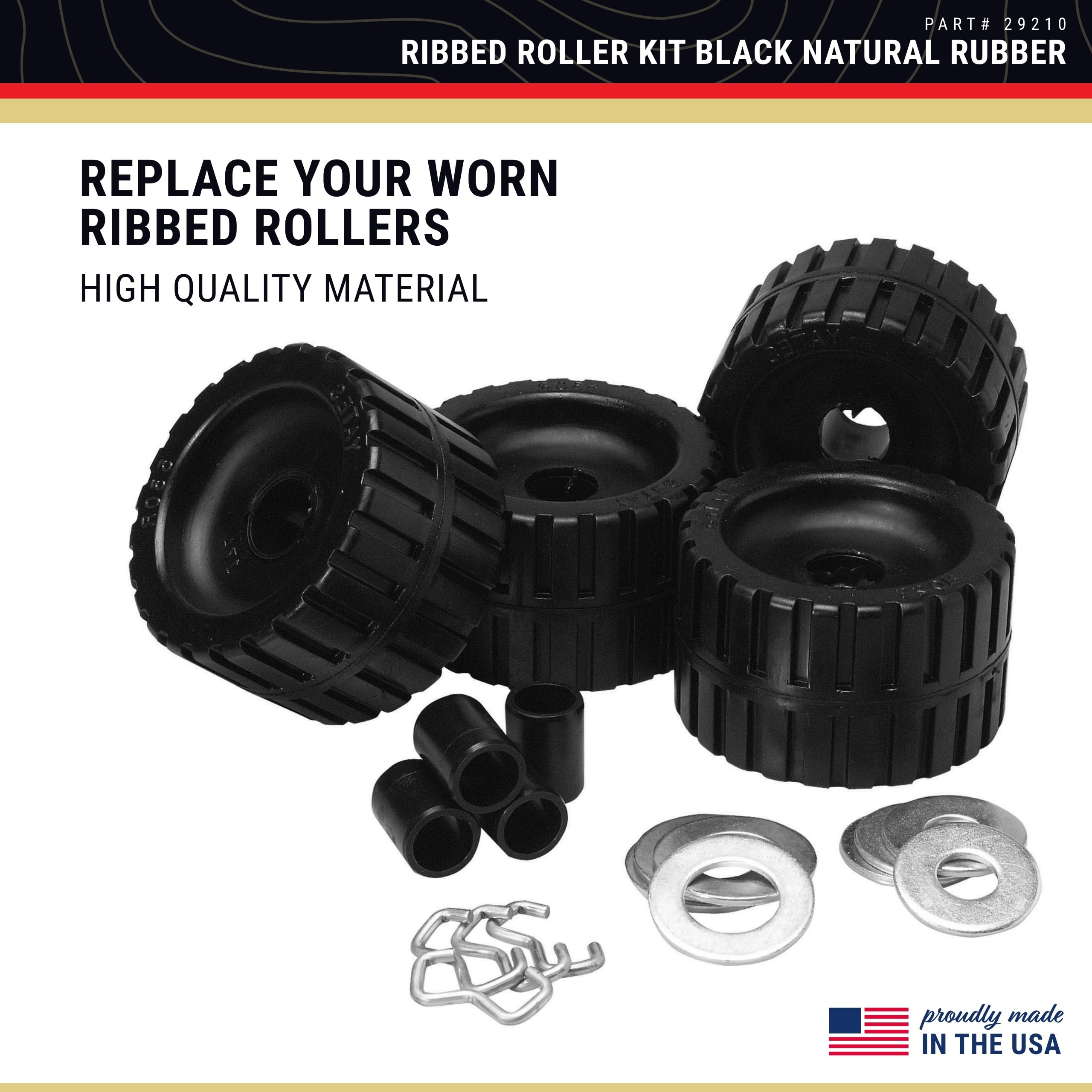 CE Smith Ribbed Roller Kit - Heavy Duty Boat & Trailer Rollers for Smooth Loading/Unloading - Durable Black Marine Hardware for Boat Ramps & Dock Use