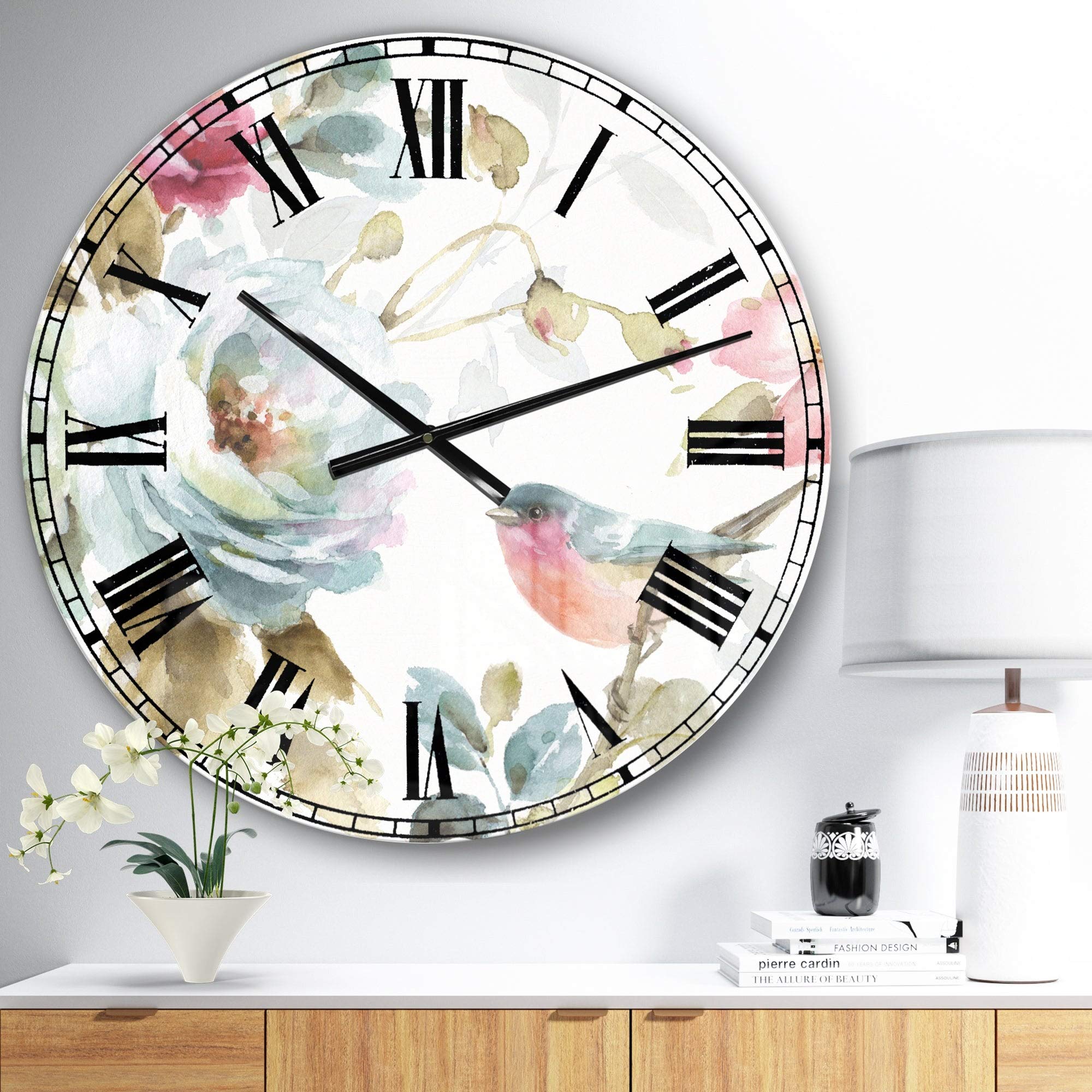 DesignArt 'Beautiful Bird Romance I' Traditional Large Wall Clock - 23