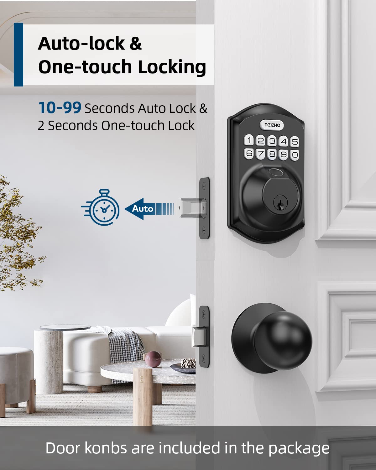 TEEHO Smart Fingerprint Keyless Entry Door Lock - Keypad Deadbolt with Handle - Auto Lock & Easy Installation - Matte Black - Secure Your Home & Office with Touchless Access