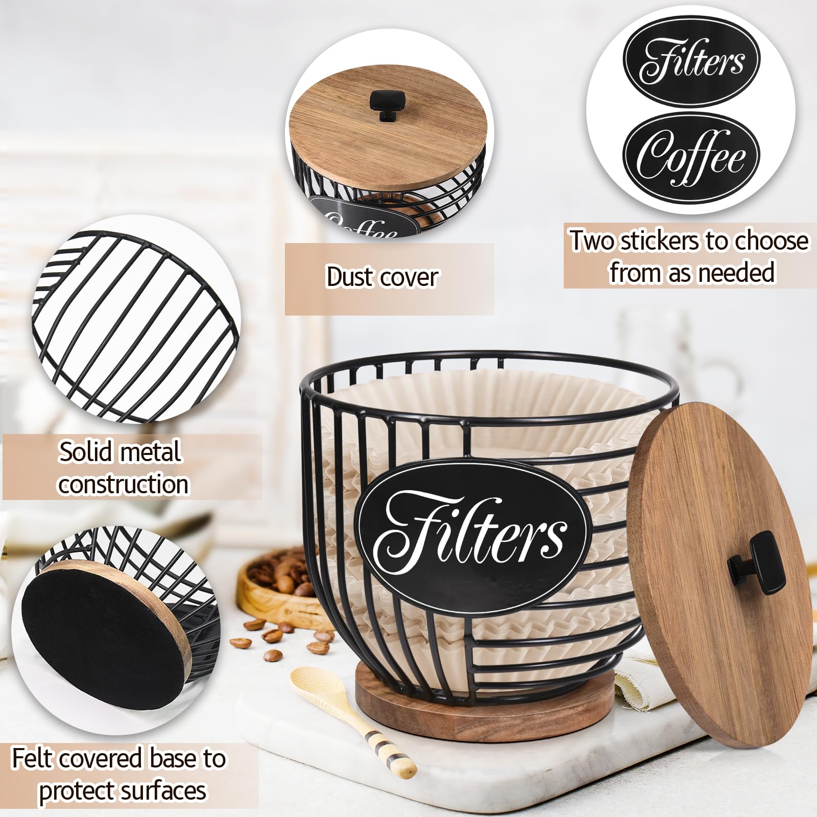 Rustic Coffee Pod Holder Organizer - Black Wire with Wood Base for Keurig K-Cups & Nespresso Capsules - Coffee Bar Accessories & Decor - Perfect for Kitchen Countertop & Coffee Station Organization