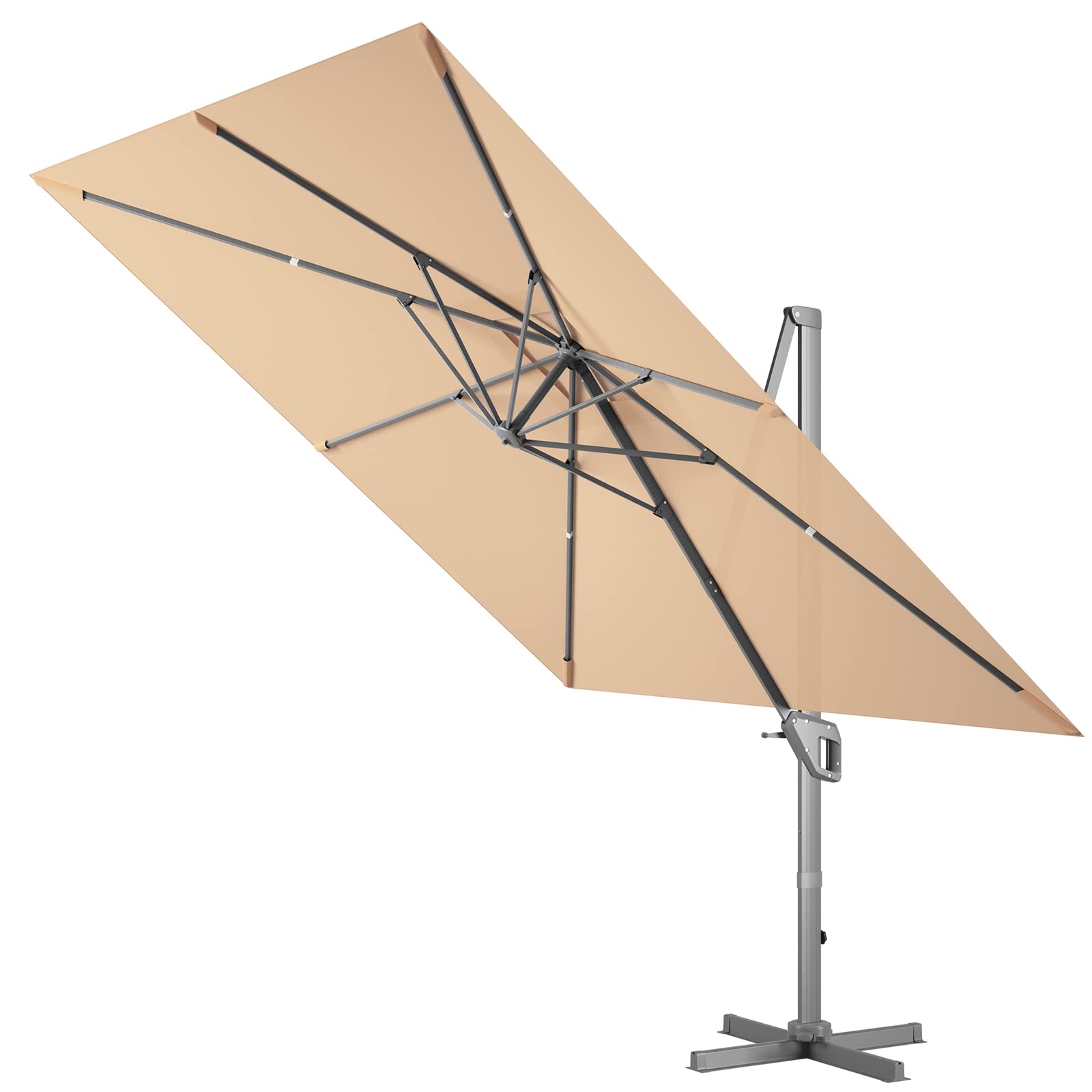 Tangkula 10x10 FT Outdoor Cantilever Umbrella - 360° Rotating & 4-Level Tilting Aluminum Sun Shade with Cross Base & Hand Crank - Perfect for Patio, Deck, Garden, Poolside (Beige) | UV Protection & Wind Resistant for All-Weather Use