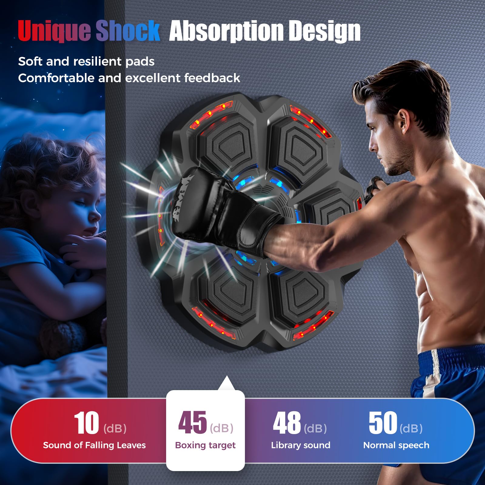 Bluetooth Smart Boxing Training Machine for Adults & Kids - Music Boxing Workout Equipment with Wall Target Punching for Reflex Training | Home, Office, Gym Fitness Gear for Fun Exercise & Stress Relief