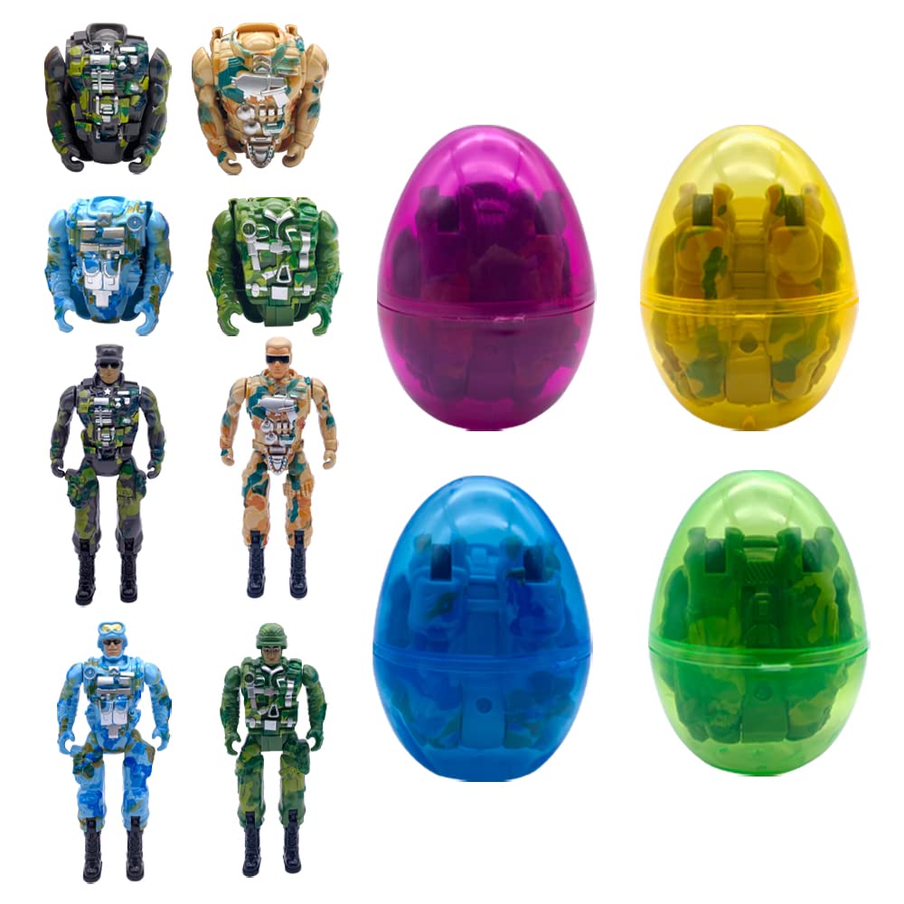 4 Pack Jumbo Soldier Deformation Easter Eggs - Easter Egg Hunt Toys with Surprise Figures, Kids Party Favors, Basket Stuffers & Birthday Decorations for Easter Celebrations, Classroom Activities & Holiday Gift Giving