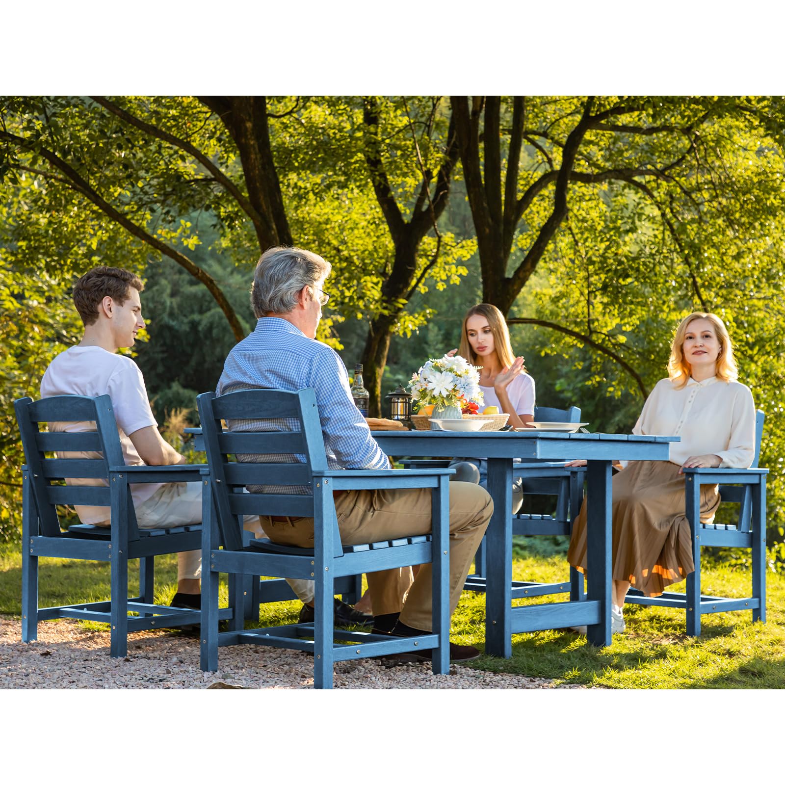 SERWALL Outdoor Patio Dining Table Set with Umbrella Hole - All-Weather HDPE Furniture for Lawn, Garden, Backyard & Poolside - Blue | Perfect for Outdoor Entertaining, BBQ Parties & Relaxing by the Pool