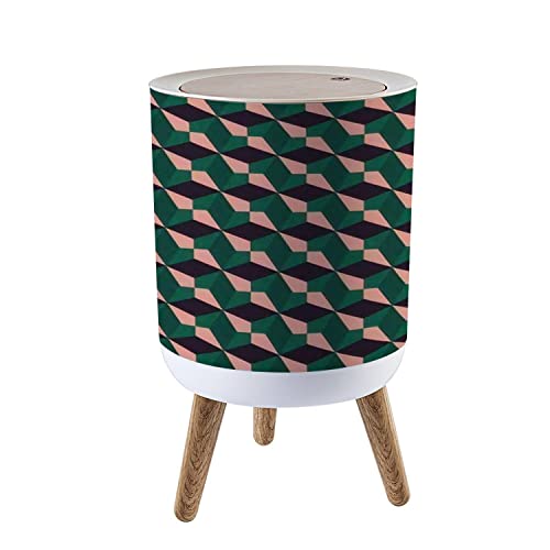Mid Century Modern Small Trash Can with Lid - 1.8 Gallon Geometric Abstract Waste Bin with Press Cover, Dog Proof Design for Kitchen, Bathroom & Living Room - Perfect for Home Office and Small Spaces