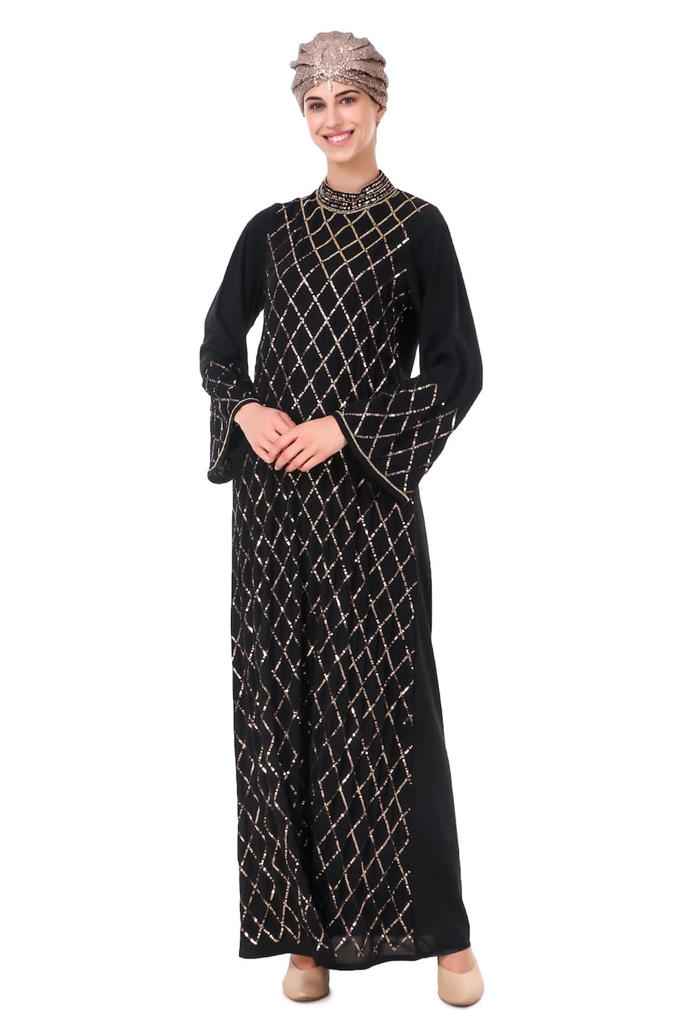 Elegant Eid Abaya Dress - Hand Embroidered with Beads & Sequins for Women - Perfect for Eid Celebrations, Weddings & Special Occasions