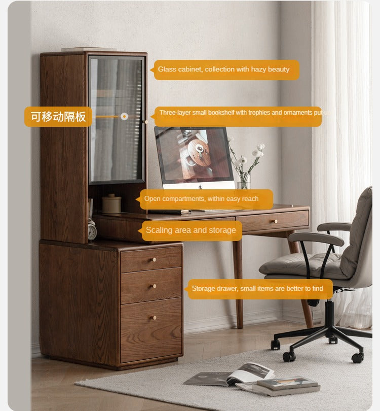 Premium Black Walnut & Ash Solid Wood Adjustable Height Modern Office Desk - Perfect for Home Office, Study Room & Workspace