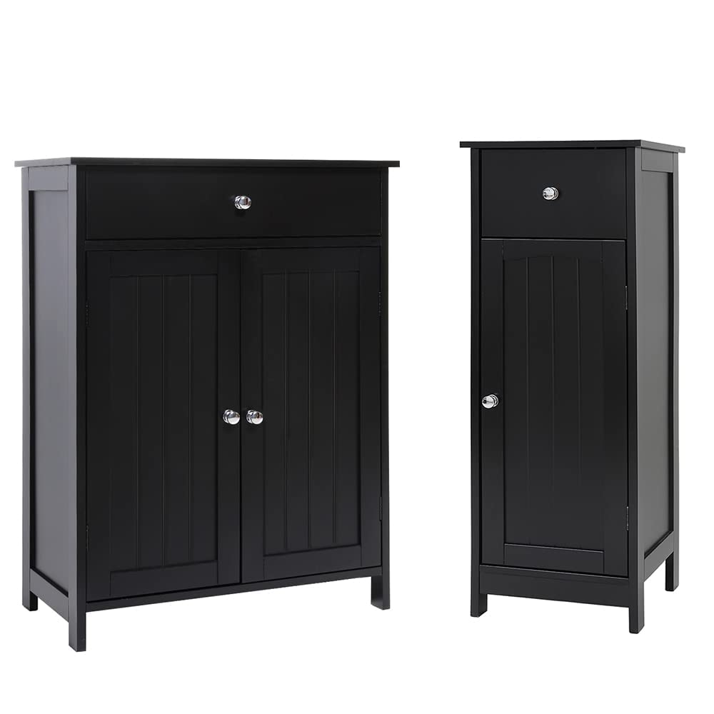 IWELL Free Standing Bathroom Floor Cabinet with 1 Drawer & Doors - Storage Organizer for Entryway, Living Room, Bedroom - Black Bathroom Storage Cabinet for Towels, Toiletries & Home Organization