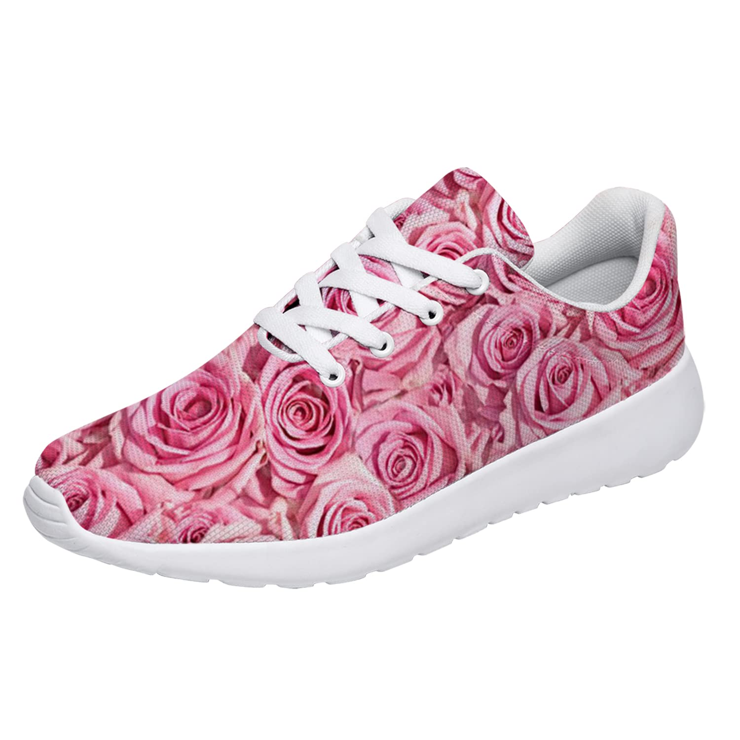 Women's Rose Floral Print Running Shoes - Fashion Sneakers with Pink Rose Design, US Size 9 Women/7.5 Men - Perfect for Jogging, Gym Workouts & Casual Wear