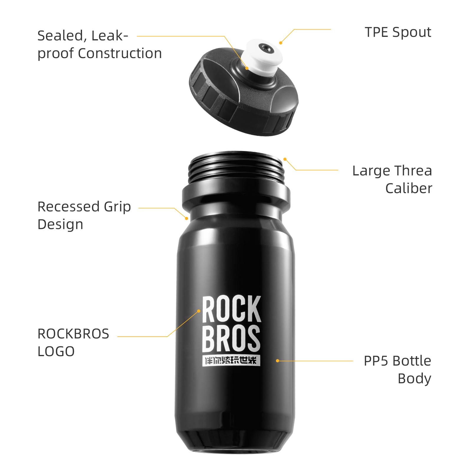 ROCKBROS 20oz BPA-Free Squeeze Bike Water Bottle - Leak-Proof Cycling Bottle for Road Bikes, Mountain Biking & Outdoor Sports