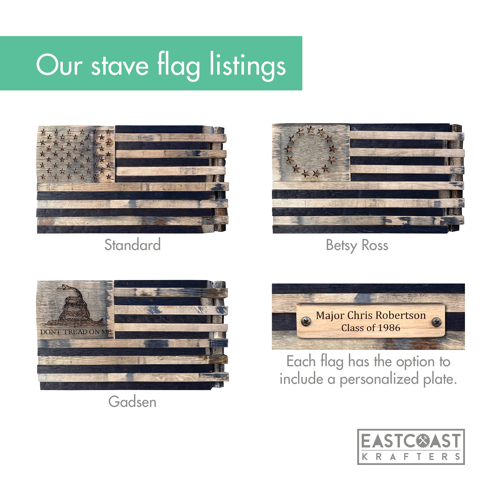 Handmade Bourbon Barrel Stave Gadsden Flag Display - American Made Wooden Wall Decor - Perfect for Home, Office, or Man Cave Decorating