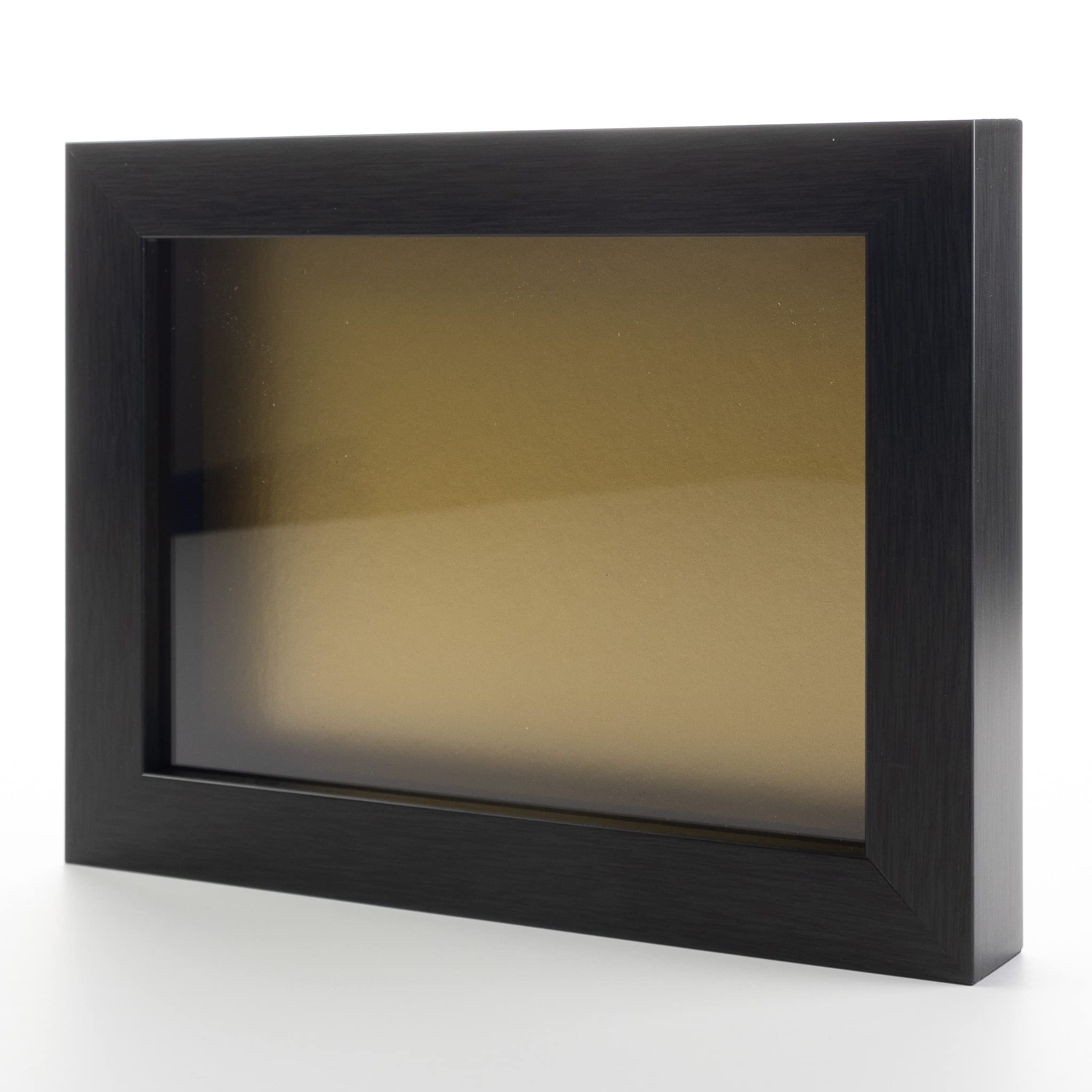 11x14 Charcoal Wood Shadow Box Display Frame with Gold Acid-Free Backing, UV Protective Acrylic & Hanging Hardware - 3/4