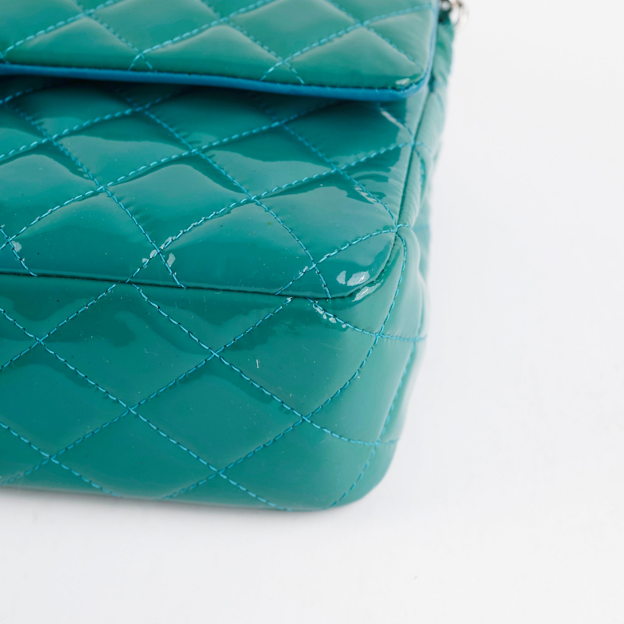 Chanel Quilted Patent Leather Medium Large Classic Flap Bag in Teal - Luxury Handbag for Women, Perfect for Parties, Work & Special Occasions