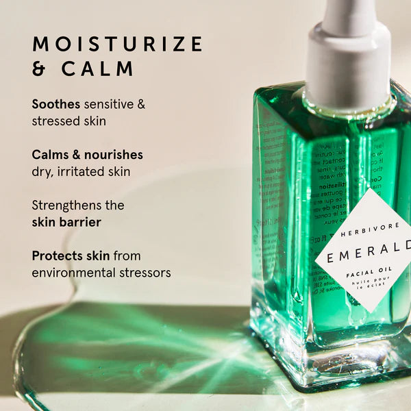 EMERALD Calming Facial Oil for Sensitive Skin - Organic & Natural Anti-Aging Face Oil with Rosehip & Jojoba - Perfect for Dry Skin Care & Nighttime Routine