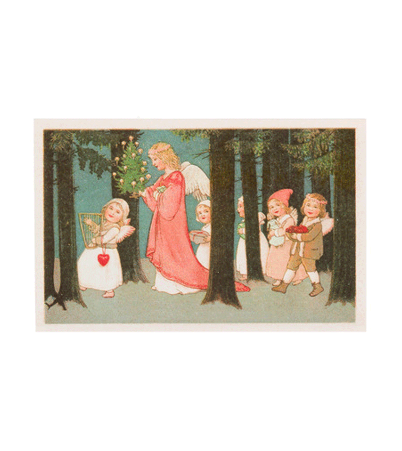 Vintage Christmas Angel with Children in Forest Postcard - Perfect for Holiday Greetings, Scrapbooking & Home Decor