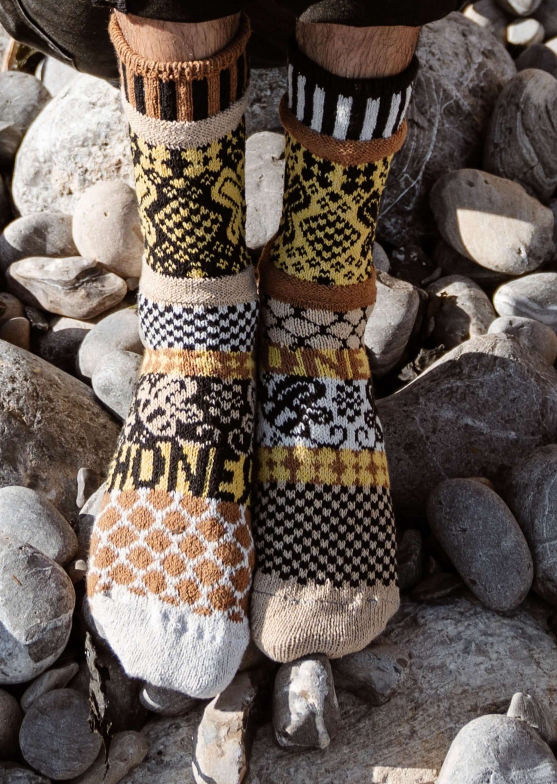 HONEY BEE Knitted Crew Socks - Soft Cotton Comfort Socks for Men & Women - Made in USA - Perfect for Daily Wear, Workouts & Casual Outfits