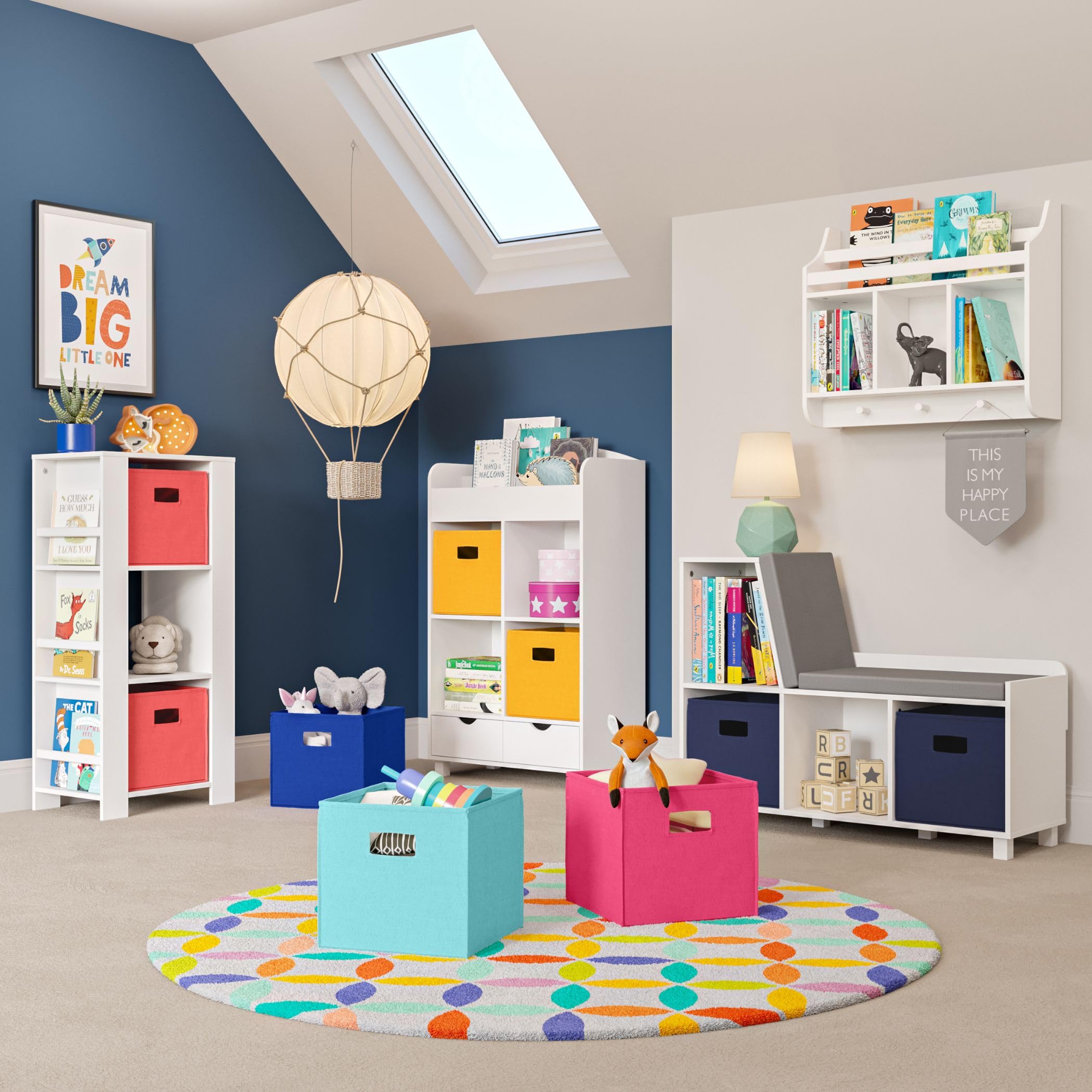RiverRidge Kids Book Nook Storage Bench with Comfy Cushion and White Cubby Organizer - Perfect for Reading Corners, Toy Storage & Playroom Organization - Ideal for Bedrooms, Playrooms & Homeschooling Spaces