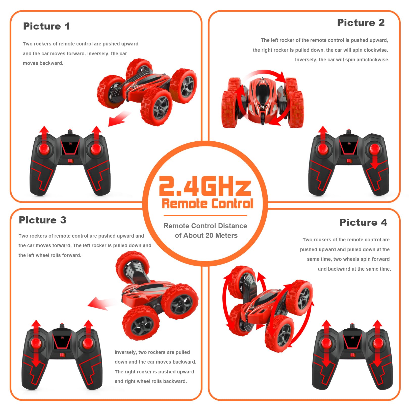 2.4GHz Remote Control Car - 4WD Fast RC Monster Truck Toy for Kids, 360° Rotating Double-Sided Design - Perfect for Boys & Girls Outdoor Play, Birthday Gifts & Backyard Racing Fun