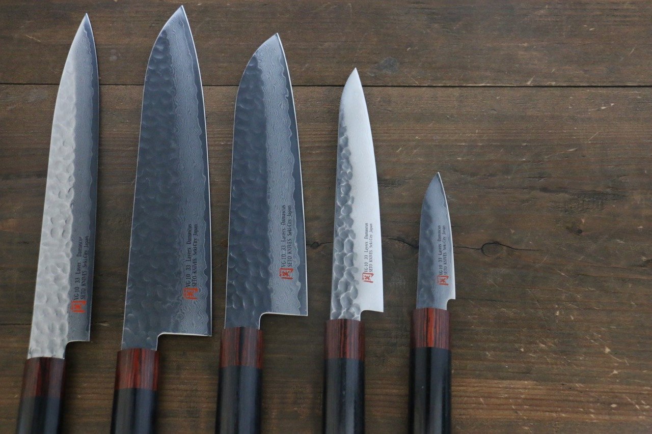 Premium Iseya VG10 33-Layer Damascus Japanese Chef Knife Set - 80mm Petty, 150mm Utility, 210mm Gyuto & Santoku - Razor Sharp Sushi & Sashimi Knives - Perfect for Professional Chefs & Home Cooking Enthusiasts