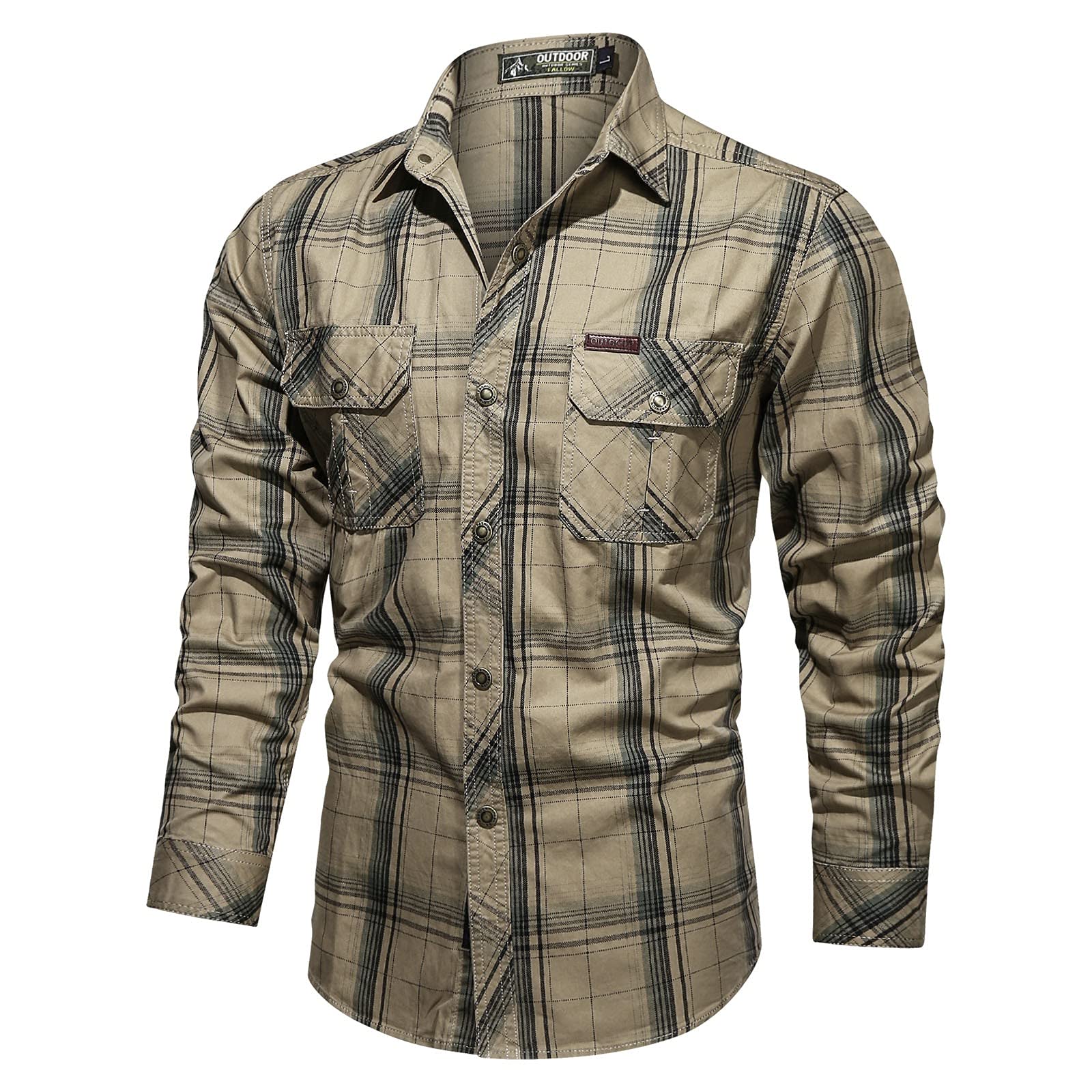 **Men's Tactical Long Sleeve Military Button-Up Snap Work Shirt with Pockets – Big & Tall Slim Fit Western Camo Tops for Outdoor Hunting, Hiking & Work**