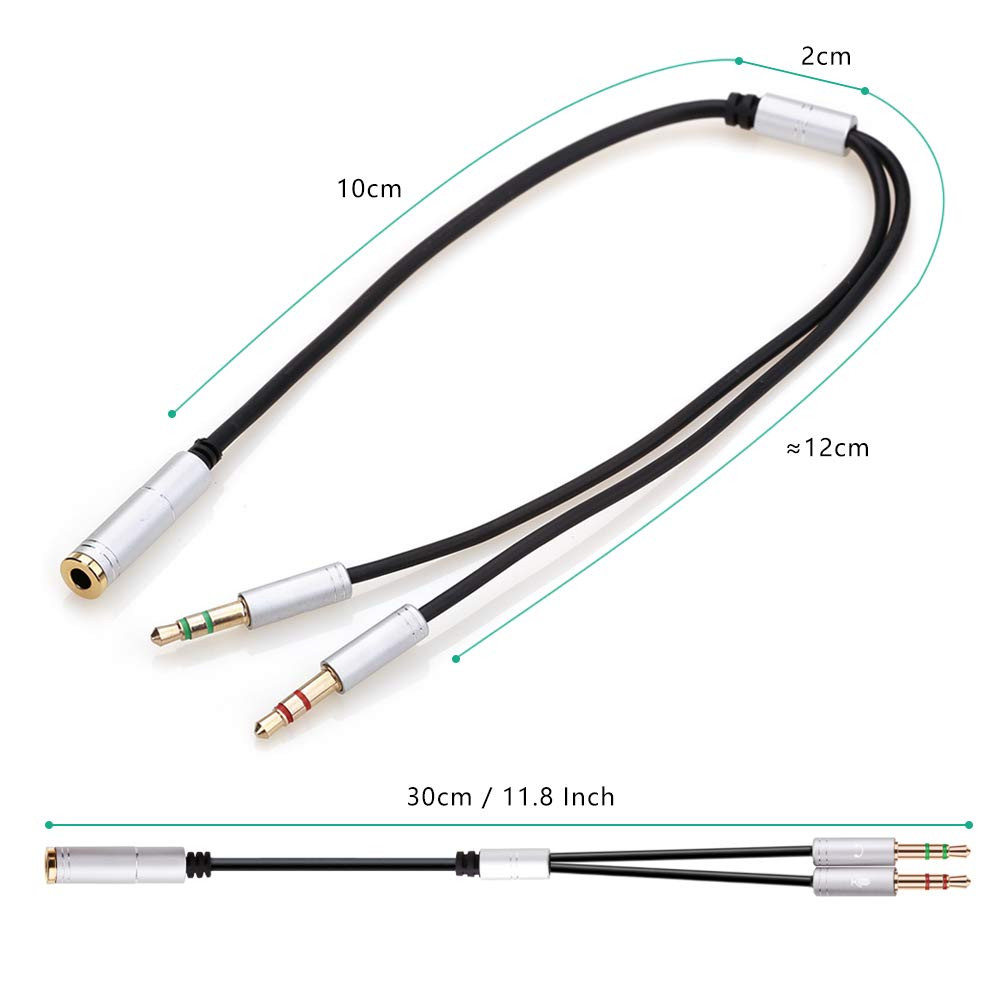 NANYI 3.5mm Headphone Splitter Cable - Female to Dual Male Audio Adapter for PC, Laptop, Gaming & Conference Calls - Silver Y Splitter for Headphone & Microphone (Perfect for Online Meetings, Gaming & Music Sharing)