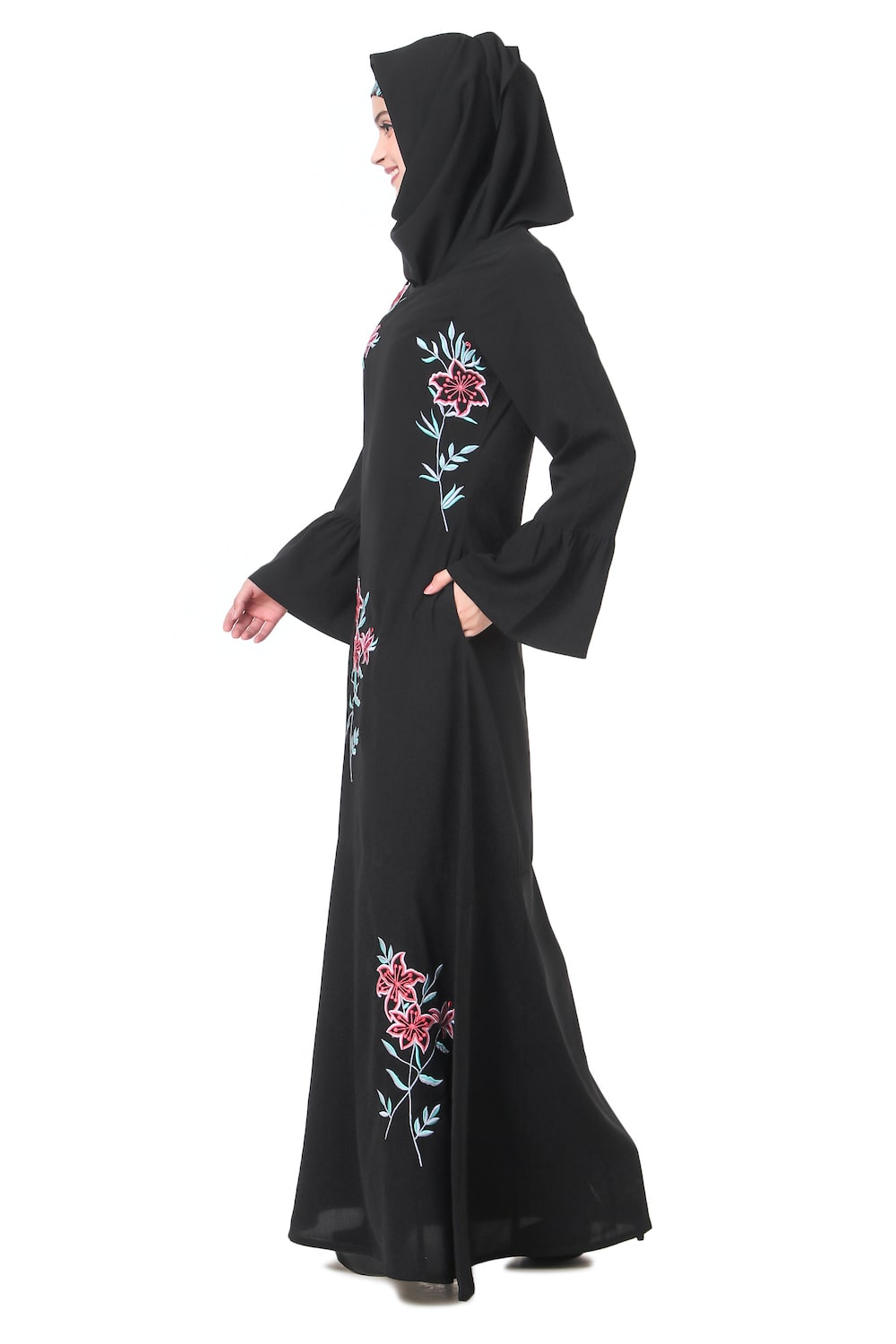 Elegant Floral Embroidered Abaya Dress for Women - Modest Islamic Prayer Gown - Perfect for Eid, Ramadan, and Special Occasions