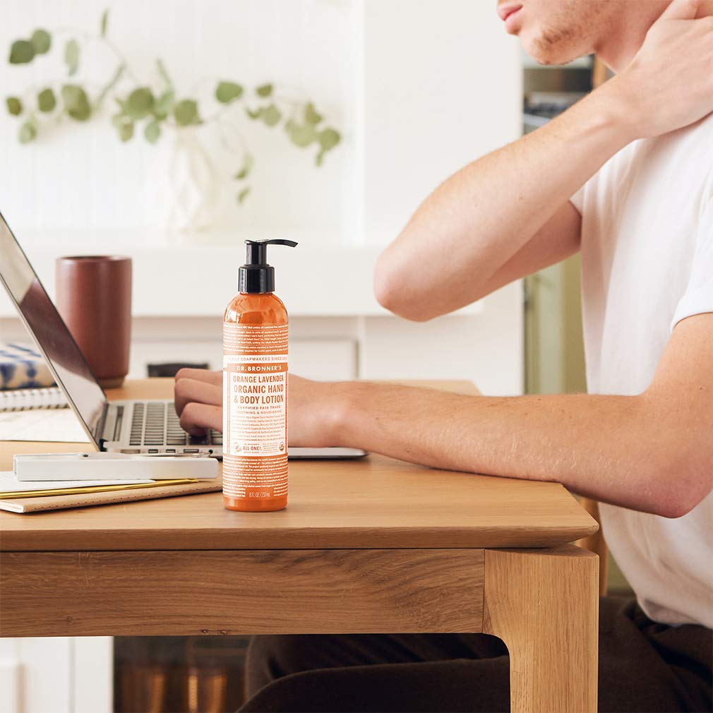 Dr. Bronner's Organic Orange Lavender Body Lotion - 8 oz | USDA Certified Organic Moisturizer for Dry Skin | Soothing Hand Cream & Face Moisturizer | Vegan, Non-GMO, Highly Emollient | Perfect for Daily Hydration & Post-Shower Skincare Routine