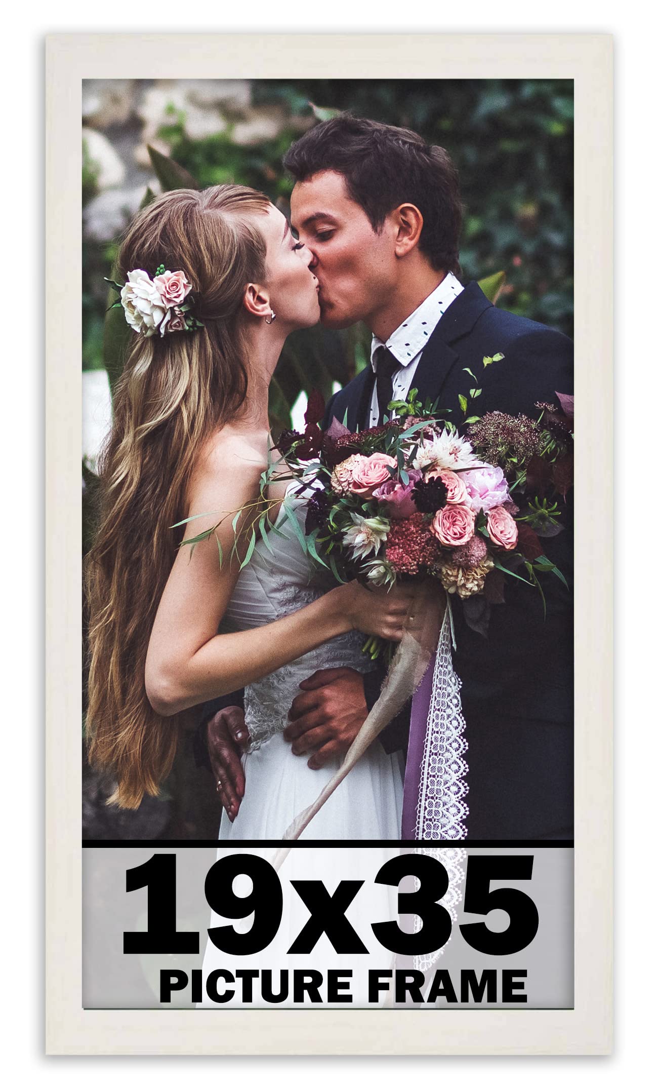 19x35 White Wash Wood Picture Frame - Shatterproof UV Acrylic Front & Acid-Free Backing - Modern Wall Photo Frame for Family Portraits, Home Decor & Office Display - Includes Hanging Hardware (No Mat)