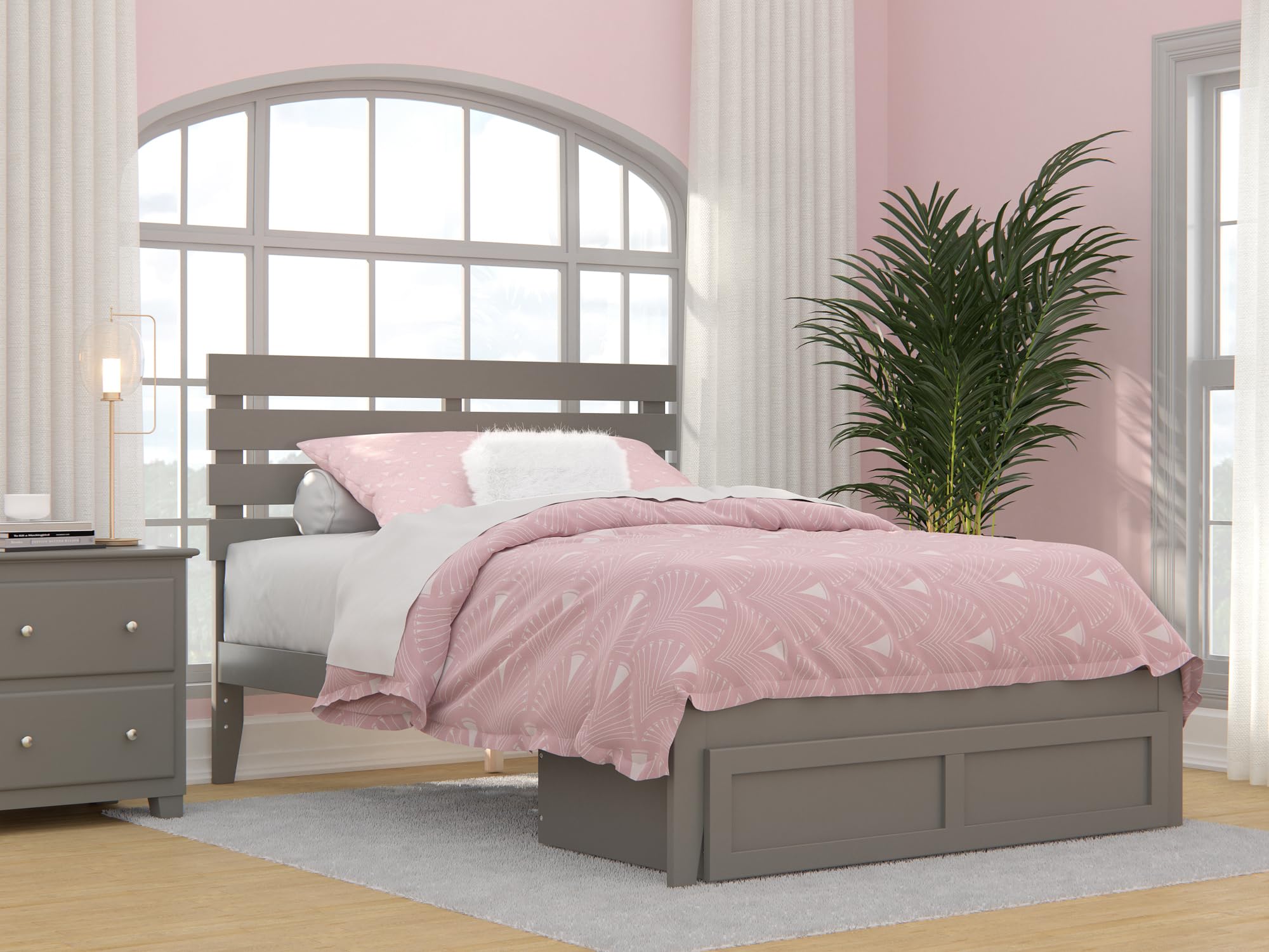 AFI Oxford Full Size Platform Bed Frame with Foot Drawer Storage & USB Charging Station - Grey Modern Bedroom Furniture for Small Spaces & Studio Apartments