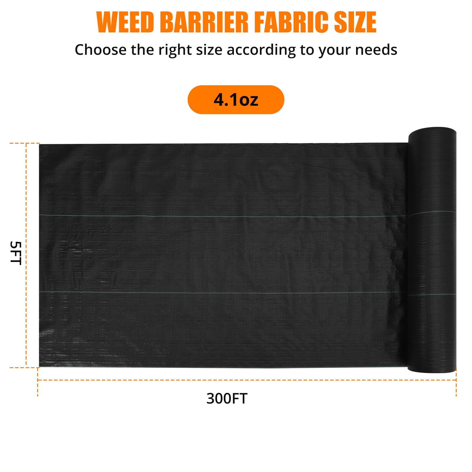 GARVEE 4.1OZ Heavy Duty Weed Barrier Landscape Fabric - 5x300FT Woven PP Weed Control Ground Cover - Driveway Cloth & Geotextile Fabric for Landscaping, Gardening, and Weed Prevention - Perfect for Gardens, Driveways, and Commercial Landscaping Projects
