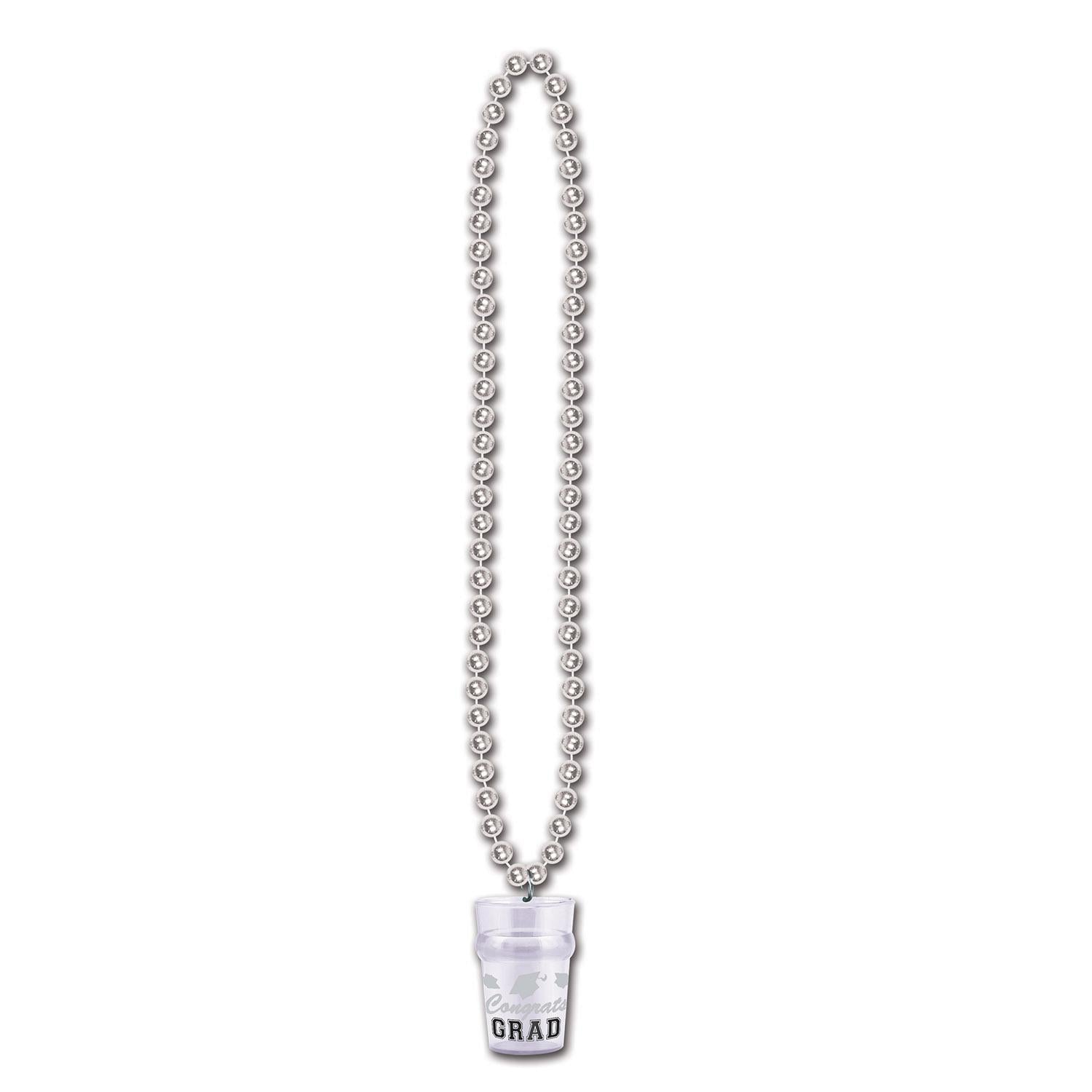 12 Pack Beistle Graduation Party Bead Necklaces with Grad Glass - Silver | Bulk Graduation Decorations for Party Favors, School Events & Commencement Celebrations