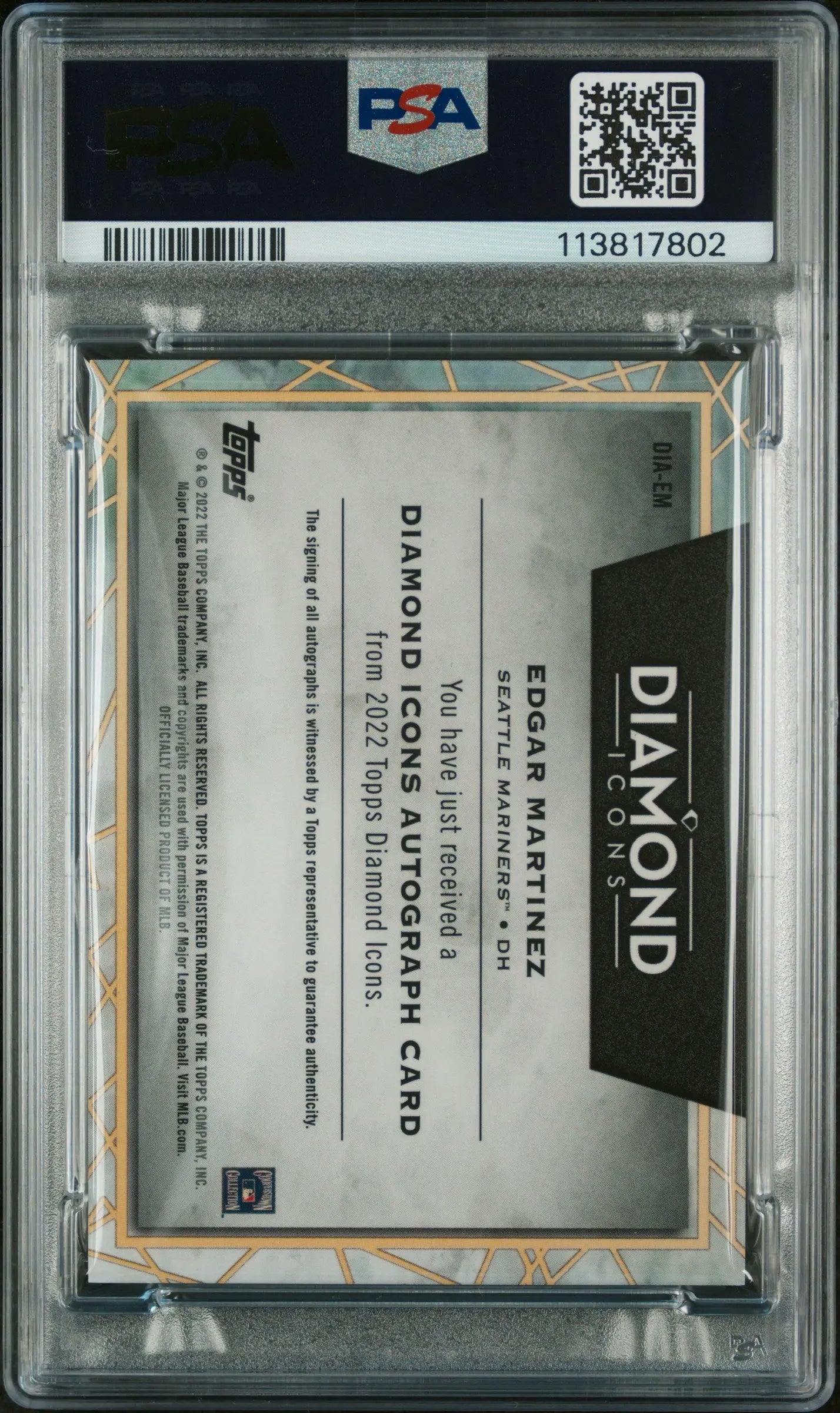 2022 Topps Diamond Icons Edgar Martinez Autographed Baseball Card PSA 8 /25 - Rare Collectible for Baseball Fans & Sports Memorabilia Enthusiasts