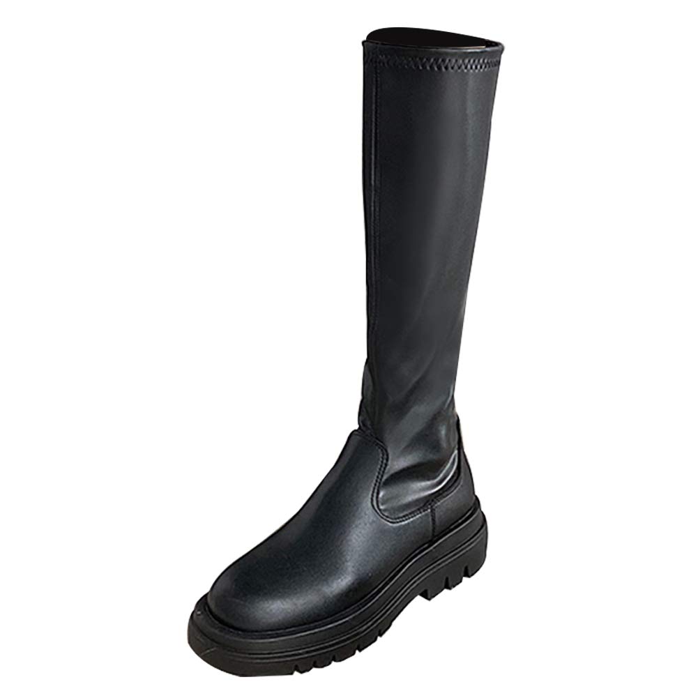 Women's Wedge Knee High Boots - Platform Lace-Up Side Zip High Heel Round Toe Black Boots for Fall & Winter | Perfect for Office, Party & Night Out