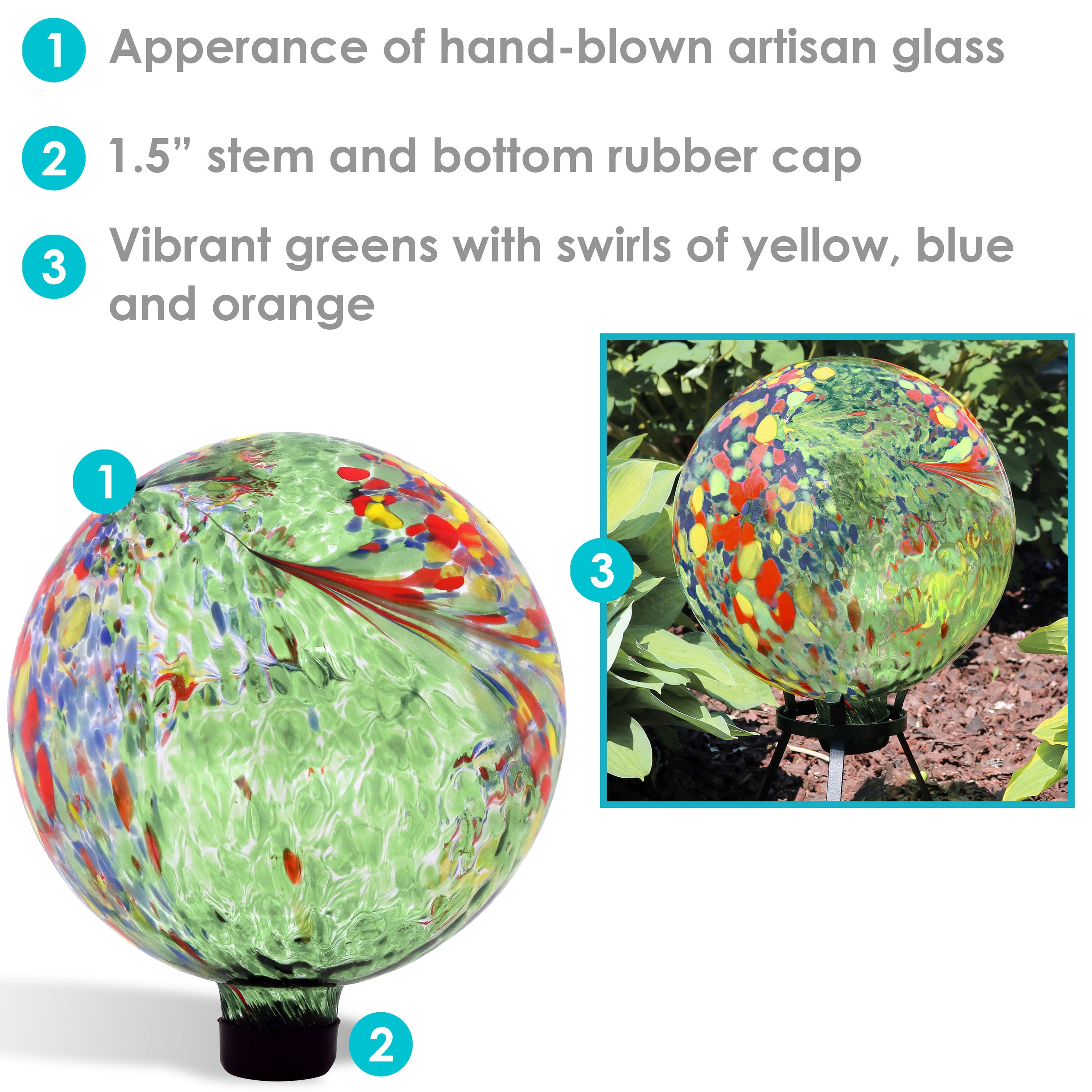 Sunnydaze 10-Inch Outdoor Glass Gazing Globe - Reflective Garden Decor for Patio, Yard & Landscaping - Perfect for Meditation Spaces & Zen Gardens