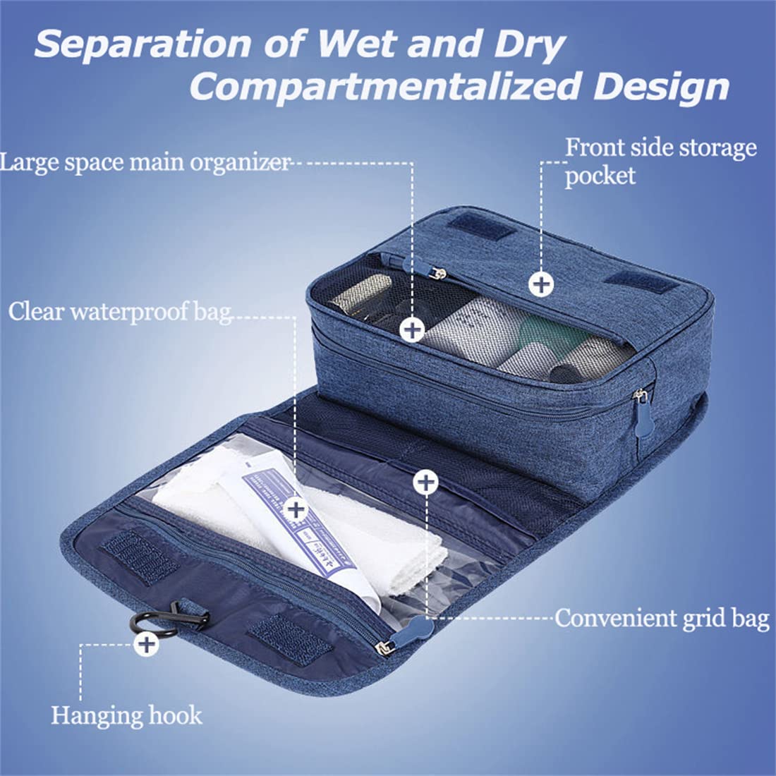 Waterproof Travel Makeup Bag with Hook & Handle - Cosmetic Organizer for Toiletries, Makeup Brushes, Jewelry & Digital Accessories - Portable Hanging Toiletry Bag for Women (Black) | Perfect for Travel, Gym, Camping & Daily Use