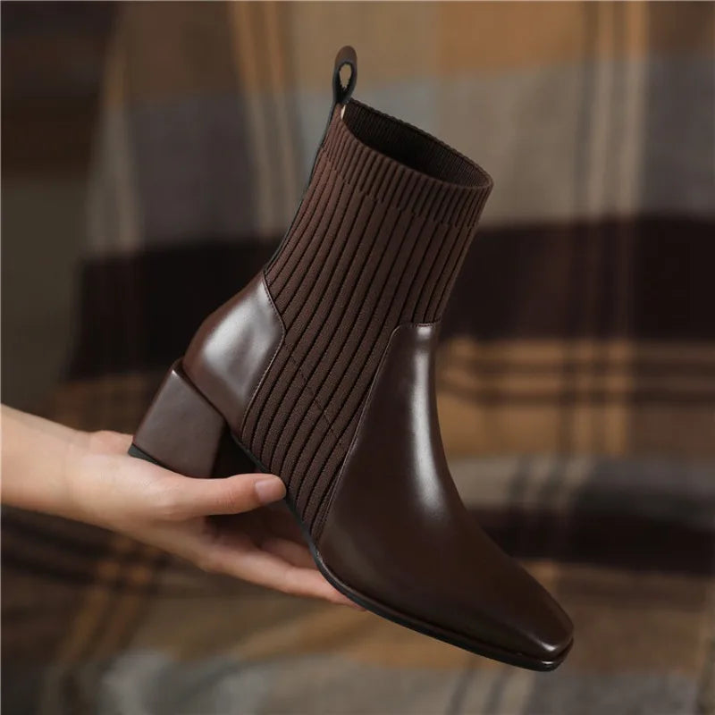 2023 Women's Fashion Knitted Ankle Boots Slip-On High Heel Shoes Size 43 - Winter & Autumn Casual Wear, Office Outfits, and Evening Parties