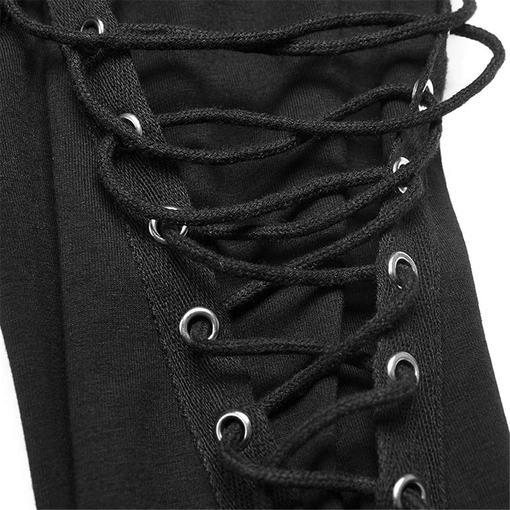 Punk Women's Ripped Hole Hooded Bandage Black T-Shirt - Gothic Dark Long Sleeve Top for Concerts, Halloween & Alternative Fashion