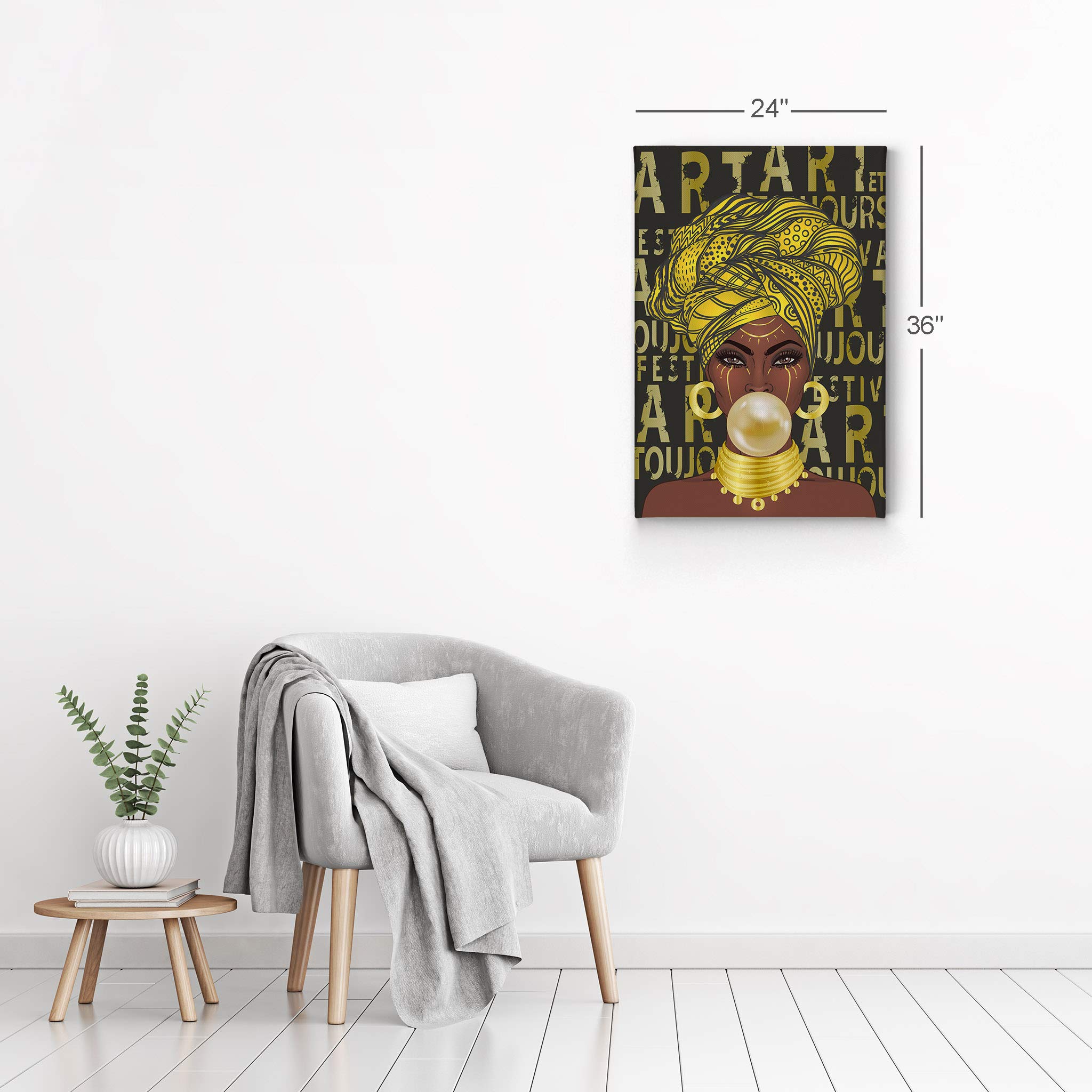 African American Wall Art Canvas Prints - Black Art Wall Decor for Living Room, Black Girl Pop Art, African American Pop Art & Bubble Gum Art - 36x24 Inches - Perfect for Home, Office & Gifts