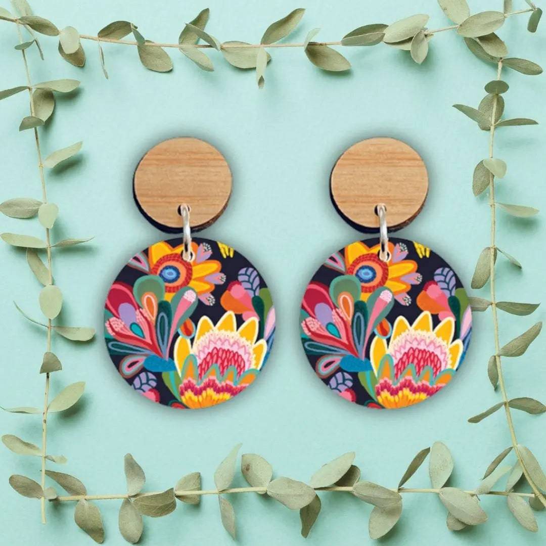 Fantasy Flora Australian Wooden Earrings - Handmade Boho Dangle Earrings for Women - Perfect for Festivals, Weddings & Everyday Boho Style