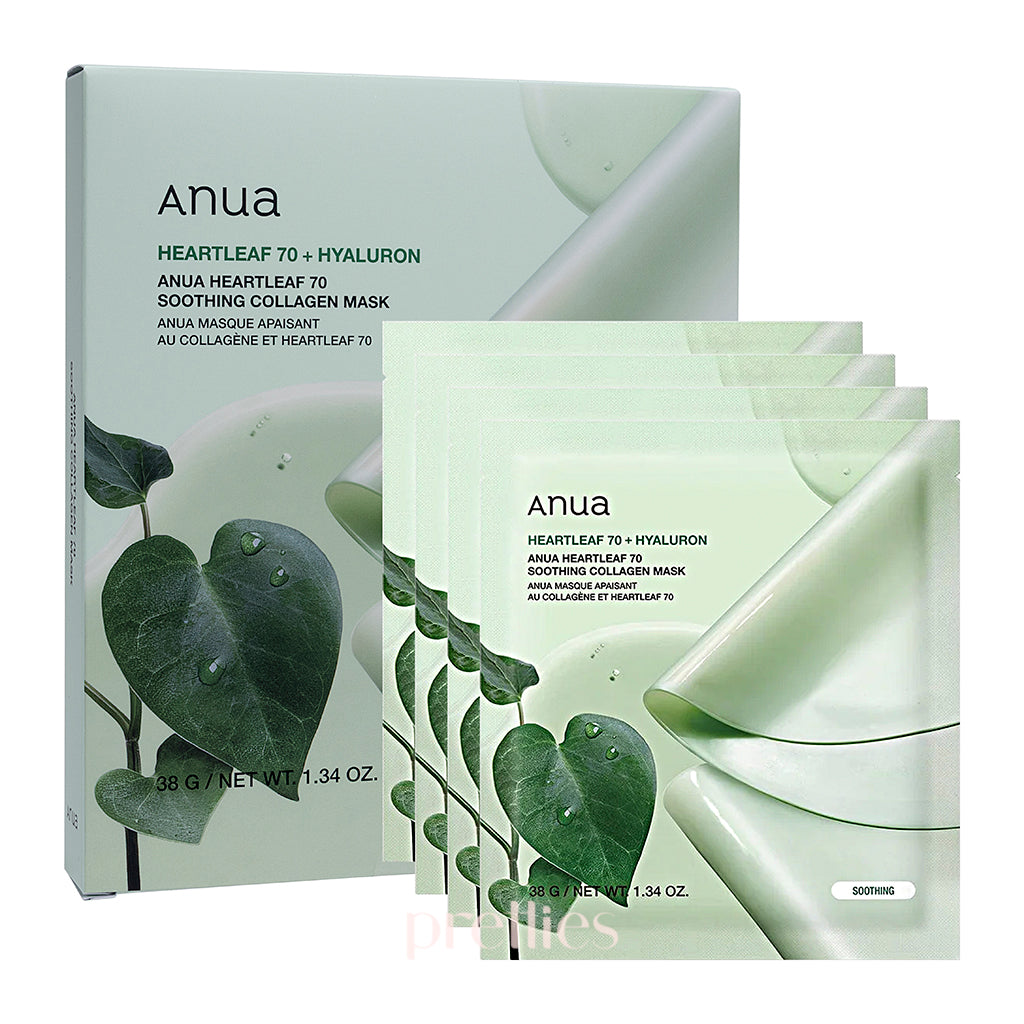 ANUA Heartleaf 70 Soothing Collagen Face Mask (4pcs/Box) - Korean Skincare for Sensitive Skin, Hydration & Redness Relief - Perfect for Daily Use & Spa Nights