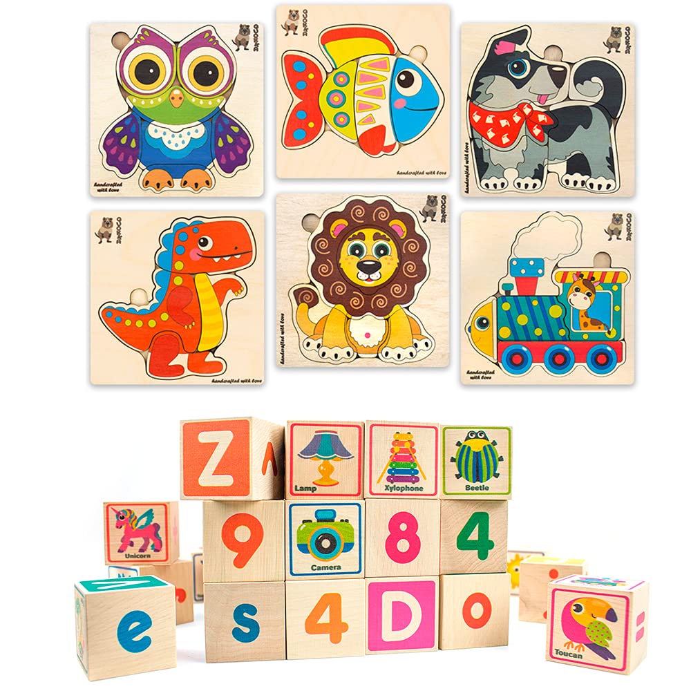 QUOKKA 12-Pack Wooden Educational Toys for Toddlers & Kids - Montessori Learning Toys for Boys & Girls - Perfect for Preschool, Daycare & Home Playtime