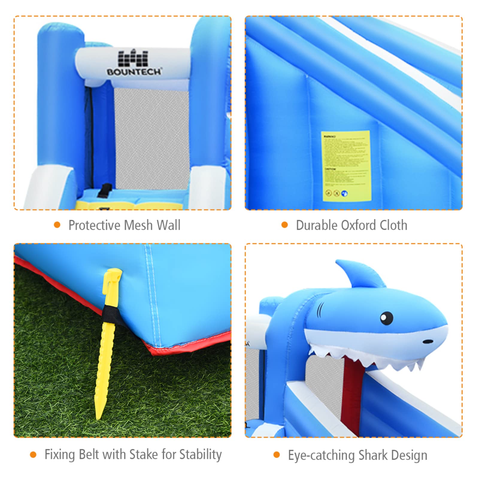 BOUNTECH Inflatable Water Slide with Shark Theme - 18ft Long Slide, Splash Pool & 750W Blower - Backyard Water Park for Kids & Adults - Perfect for Summer Parties, Birthday Gifts & Outdoor Family Fun