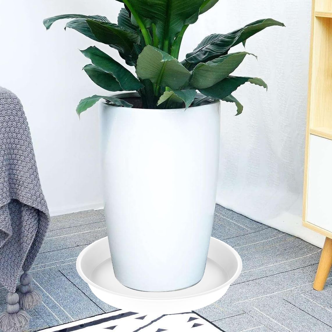 17 Inch Plant Saucers (2 Pack) - Round Plastic Flower Pot Trays for Indoor Plants, Fits 8-10 Inch Planters - Creamy White | Perfect for Home Decor, Balcony Gardens & Plant Drainage Protection