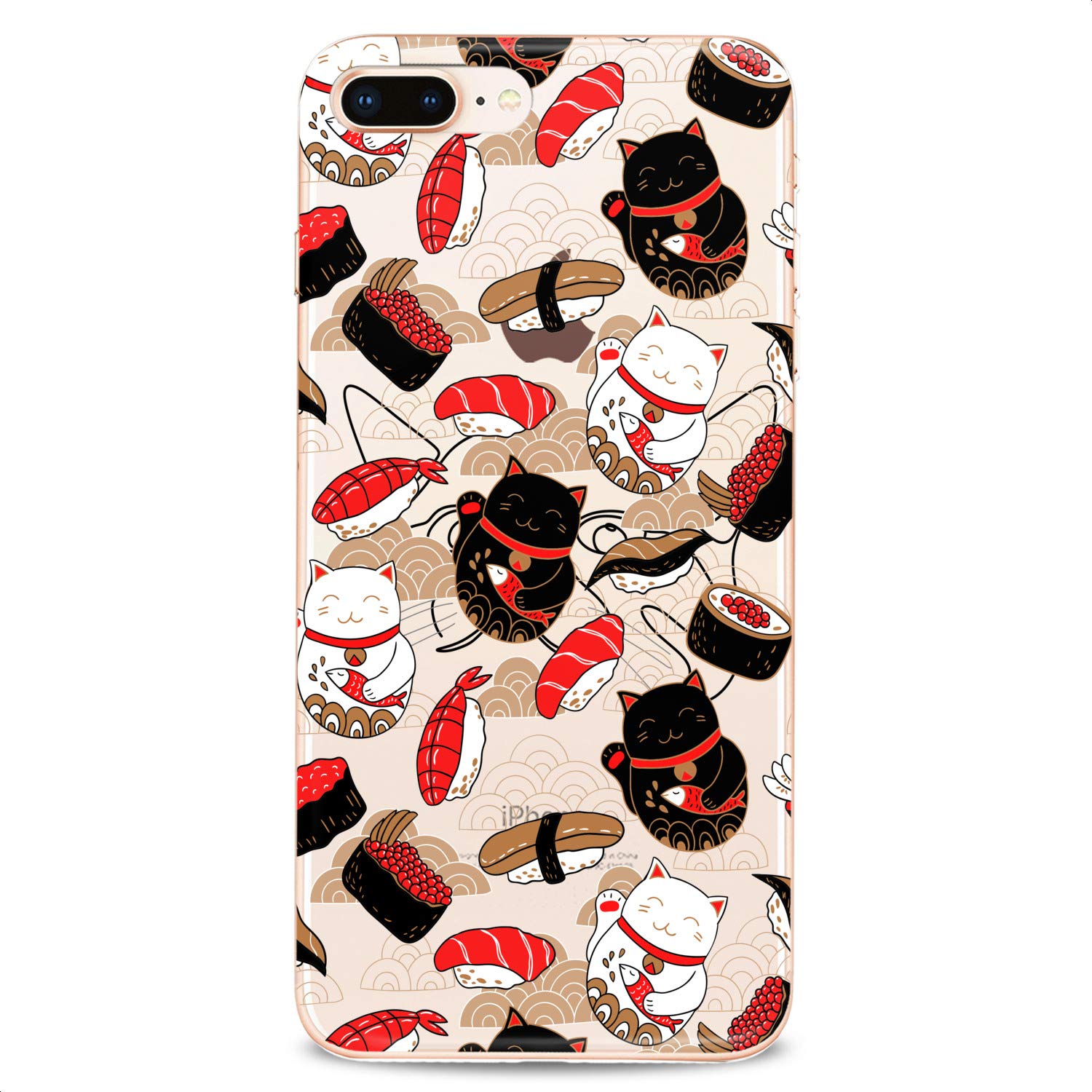 Premium TPU Phone Case for iPhone 16/15/14/13/12/11 Pro Max/Plus/Mini/XS/XR/X/8/7/6/5/SE - Clear Japanese Sushi Kawaii Design with Cute Fish & Cat Prints - Slim Flexible Silicone Protective Cover - Perfect for Everyday Use, Work & Travel