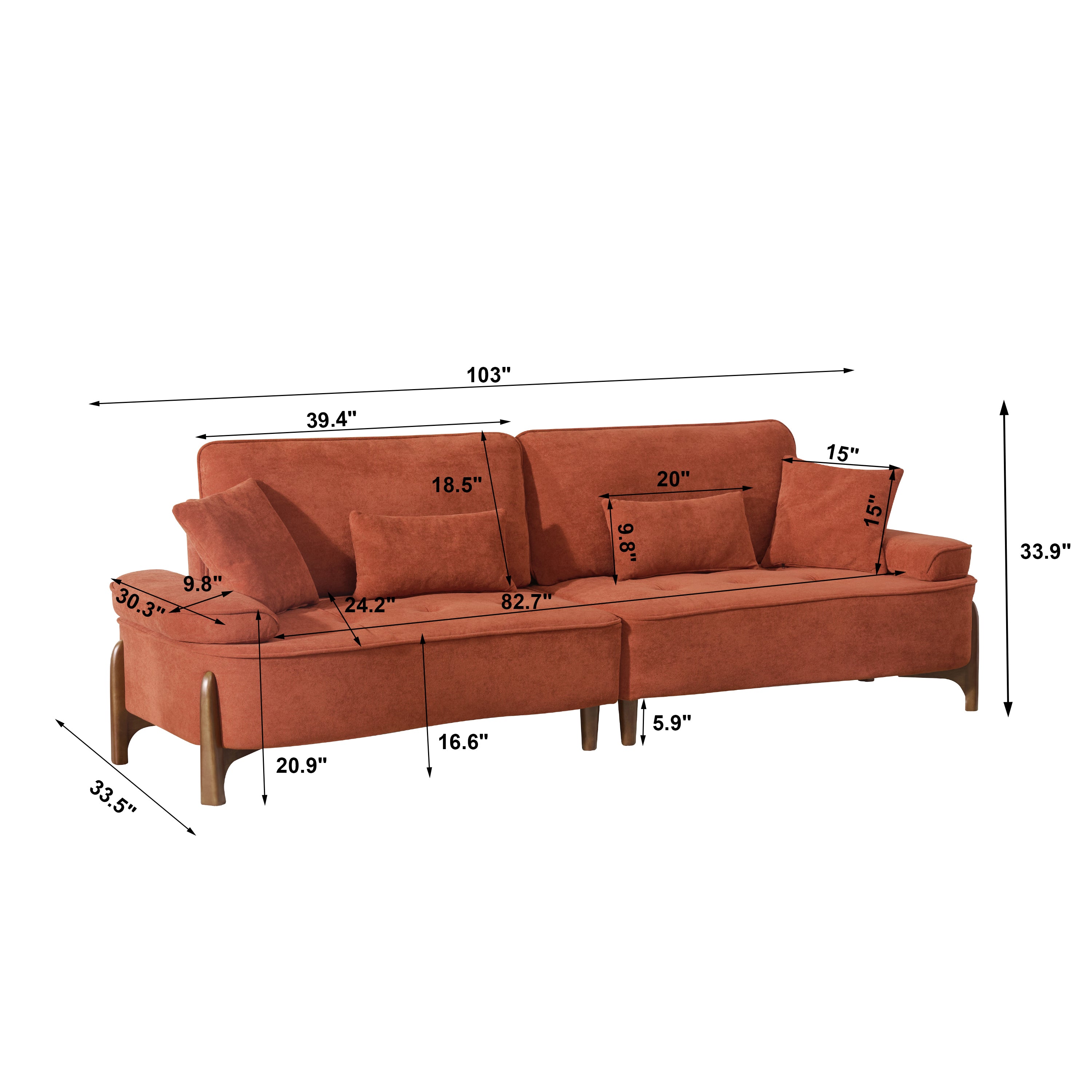 103 Inch Ultra Plush Deep Seated Sofa with Removable Pillows - Luxury Comfort for Living Room, Bedroom, Apartment & Office - Perfect for Relaxing, Entertaining & Small Space Decor