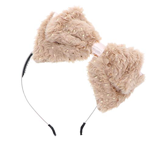 Elegant Fur Bow Headband with Rose Gold Accent for Girls & Women - Tan Hair Accessory for Weddings, Parties & Everyday Fashion