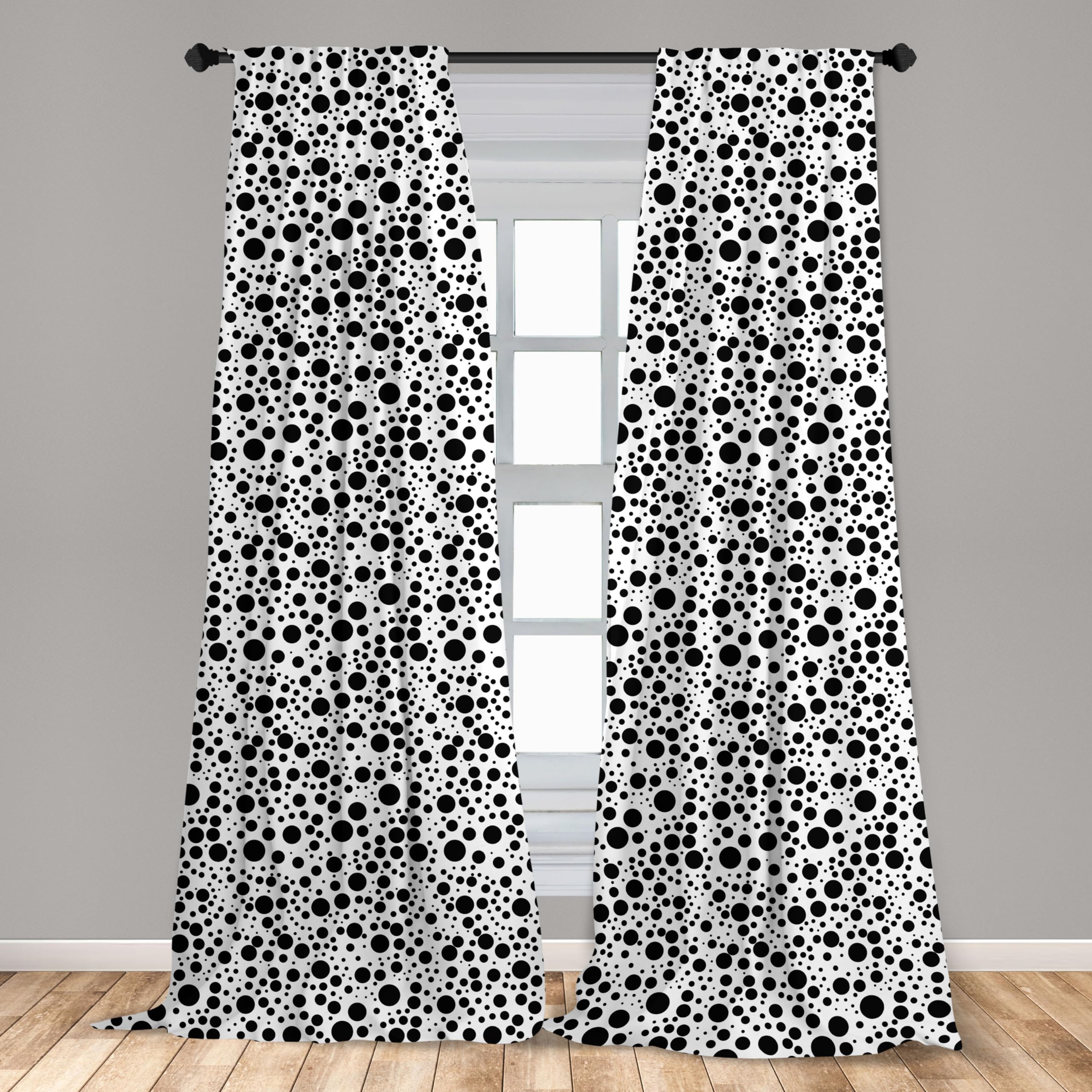 Ambesonne Black and White Dot Curtains - Modern Minimalist Bubble Pattern Window Treatments, 2 Panel Set (28